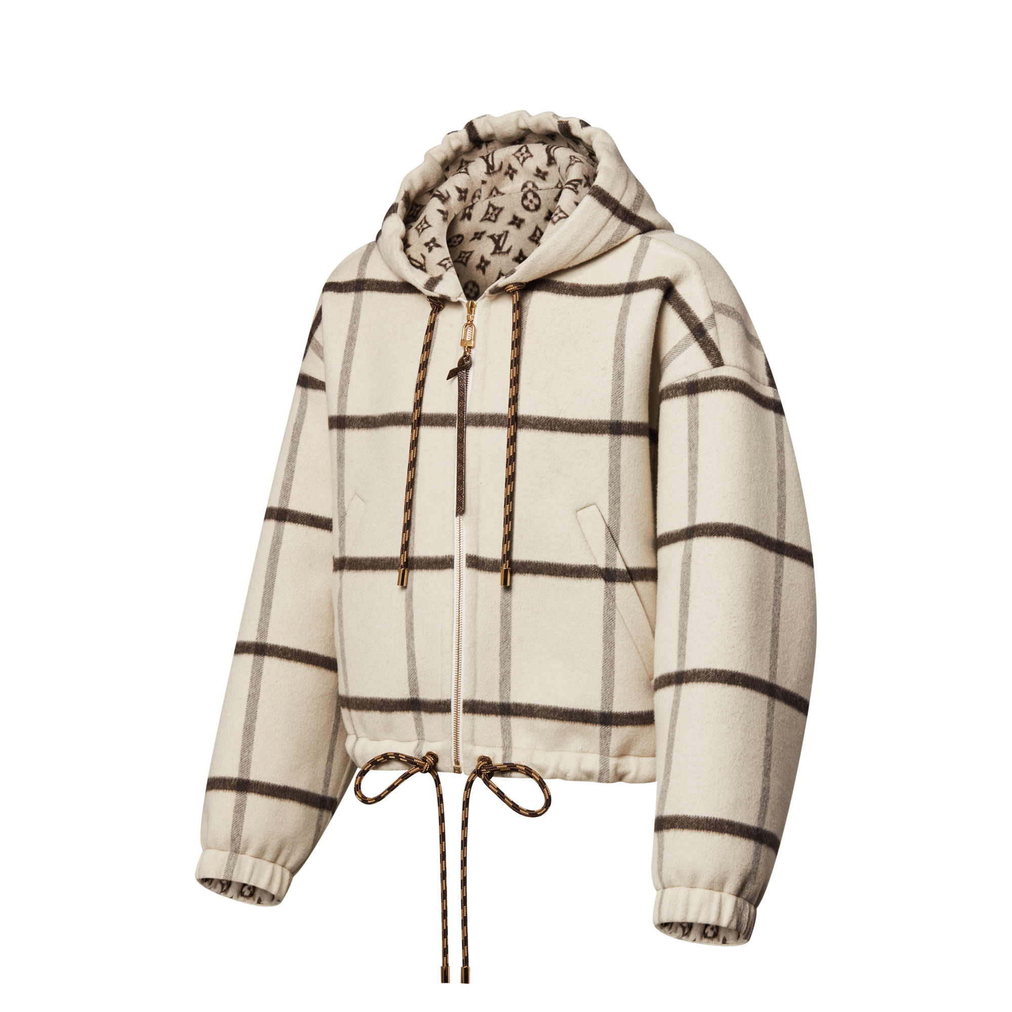 Check Motif Hooded Jacket  in Women