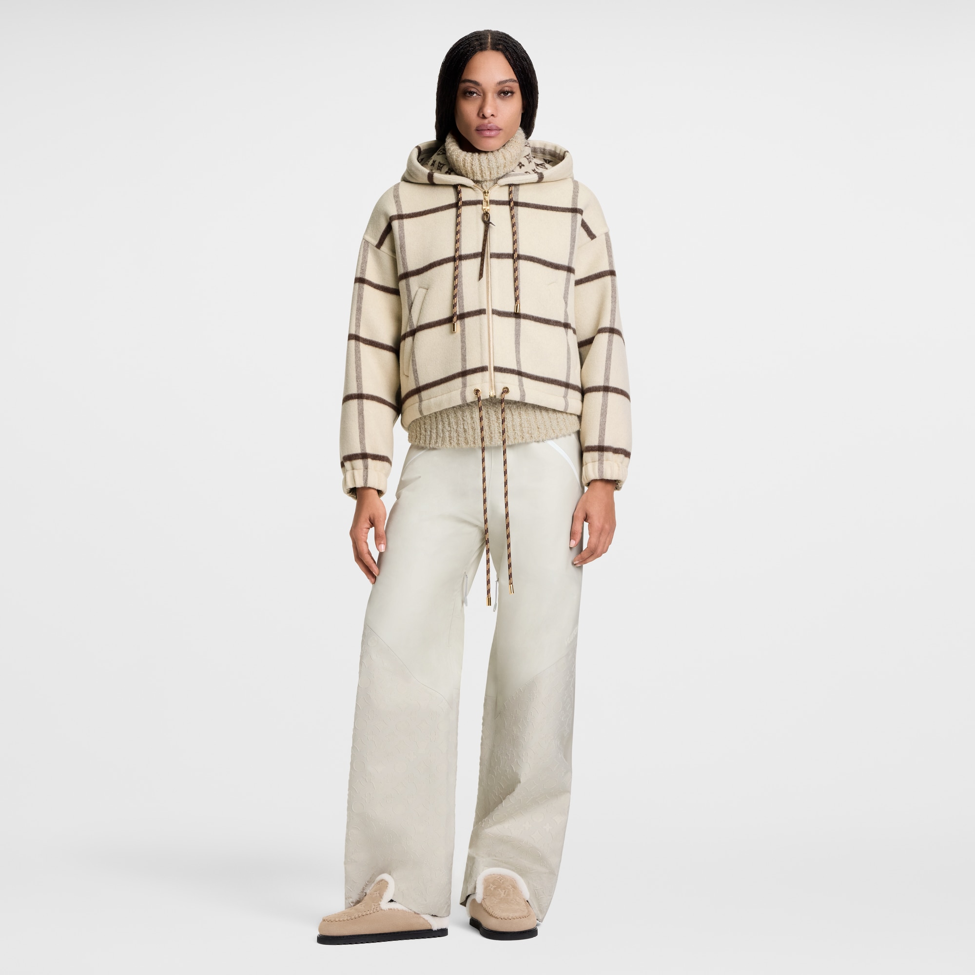 Check Motif Hooded Jacket  in Women