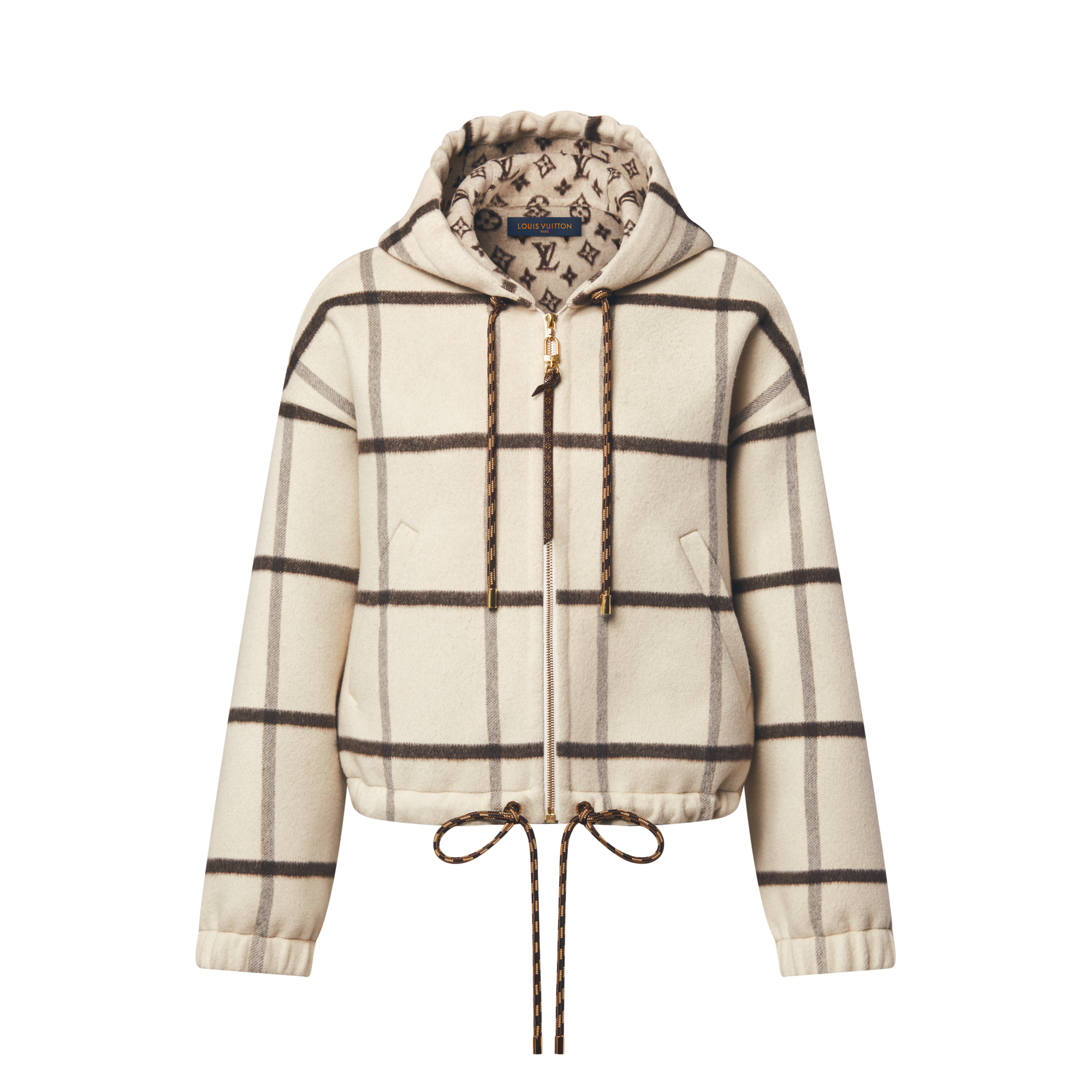 Check Motif Hooded Jacket  in Women