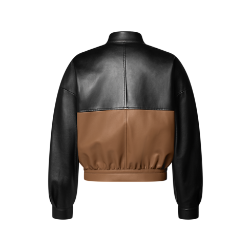 Color-Blocked Leather Bomber Jacket back view