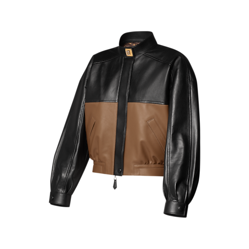 Color-Blocked Leather Bomber Jacket side view
