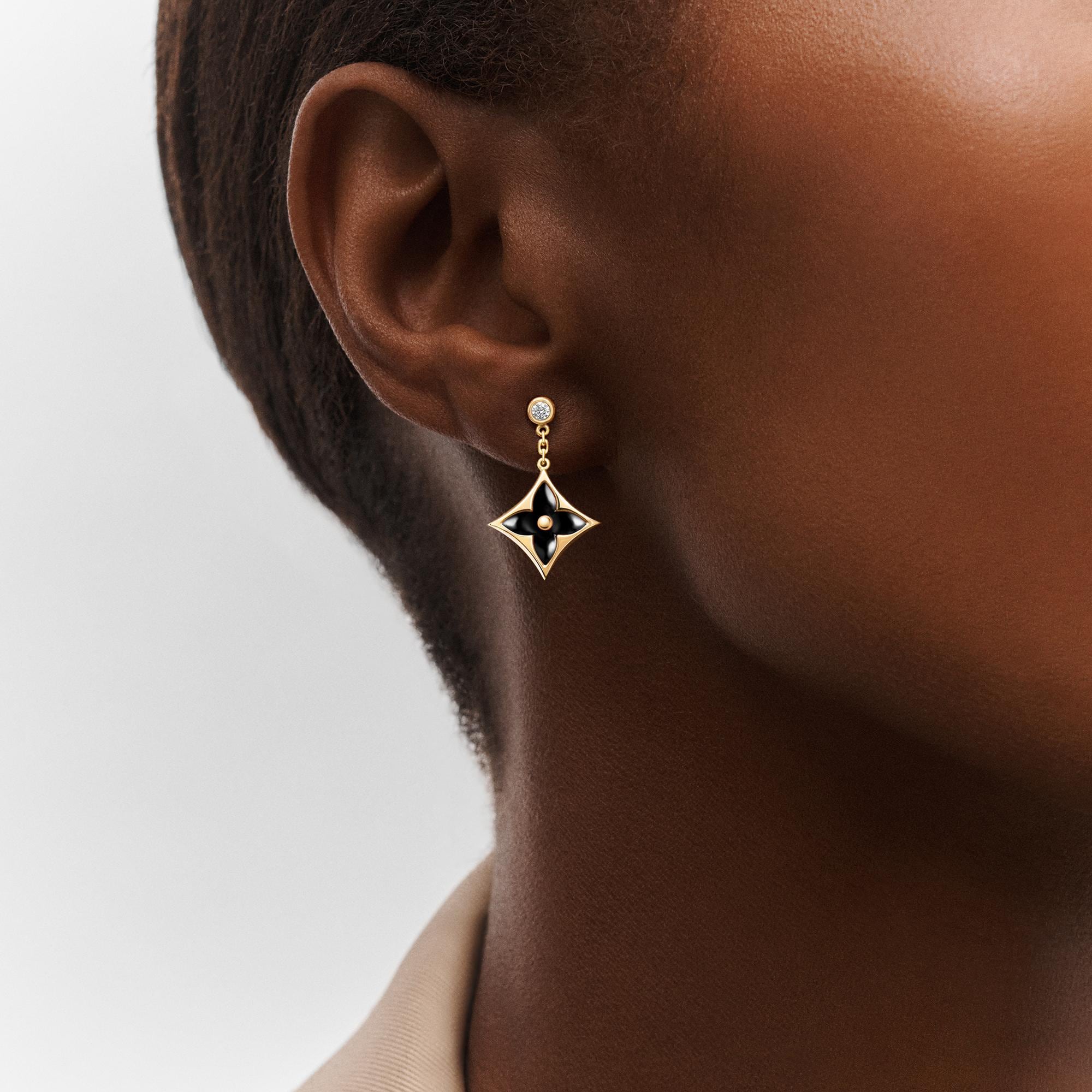 Color Blossom BB Star Ear Studs, Yellow Gold, Onyx And Diamonds  in Jewellery