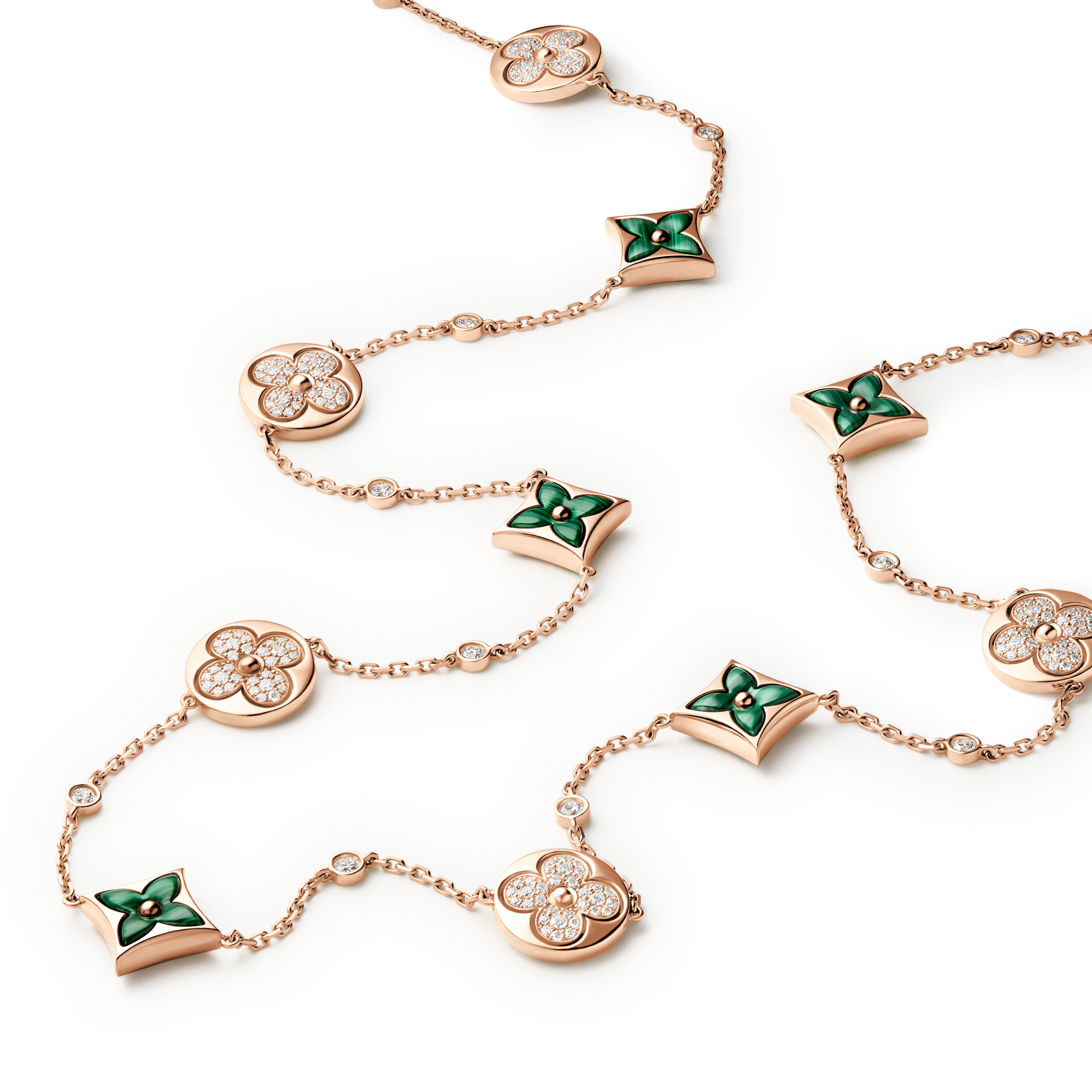 Color Blossom BB Star Long Necklace, Pink Gold, Malachite and Diamonds  in Jewellery
