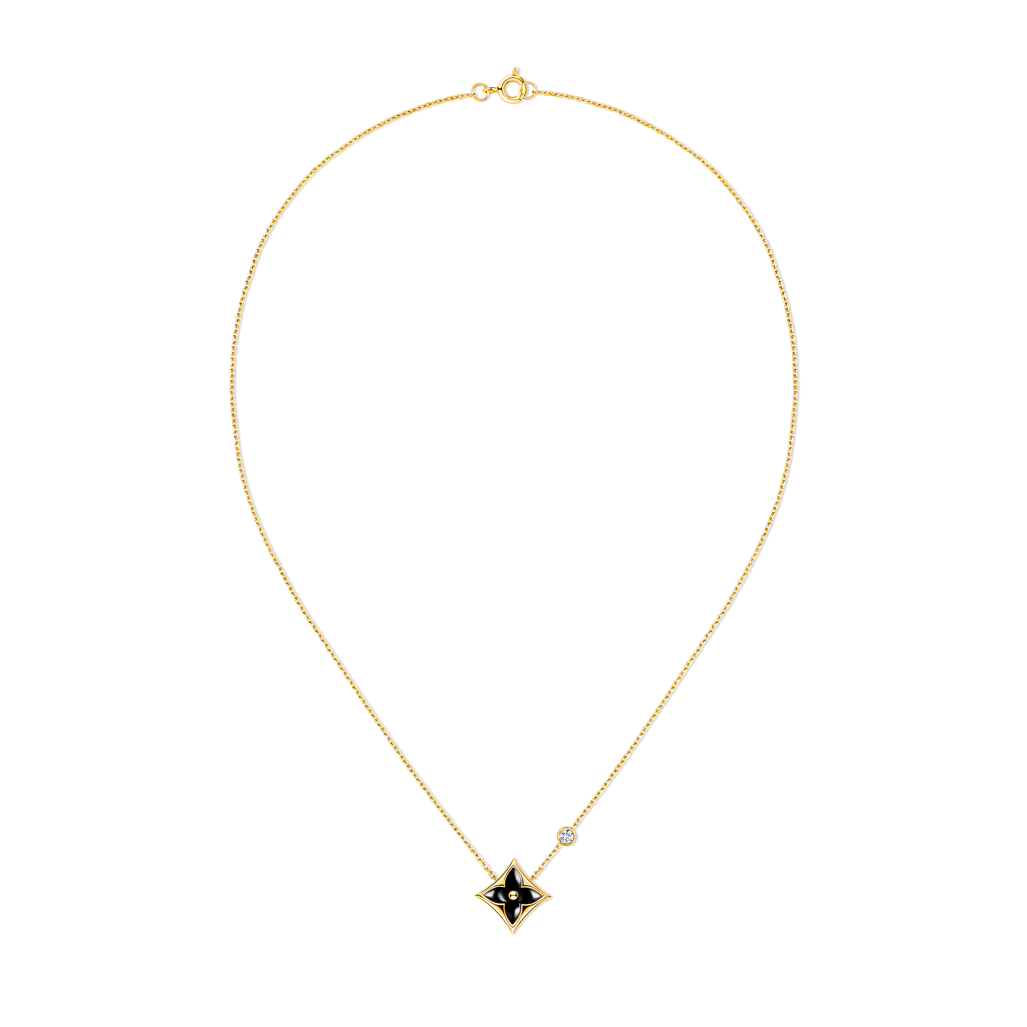 Color Blossom Bb Star Pendant, Yellow Gold, Onyx And Diamond  in Jewellery