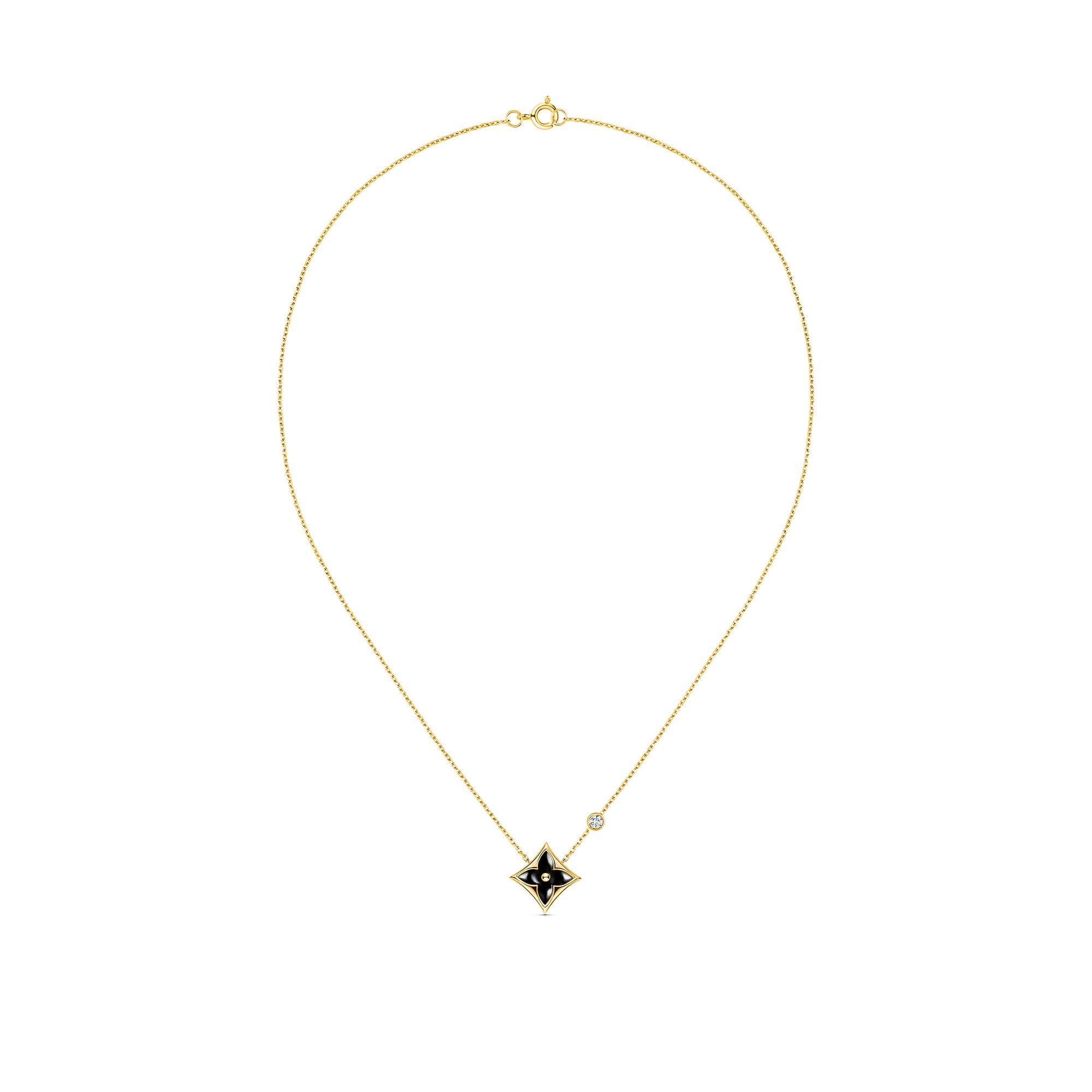 Color Blossom Bb Star Pendant, Yellow Gold, Onyx And Diamond  in Jewellery