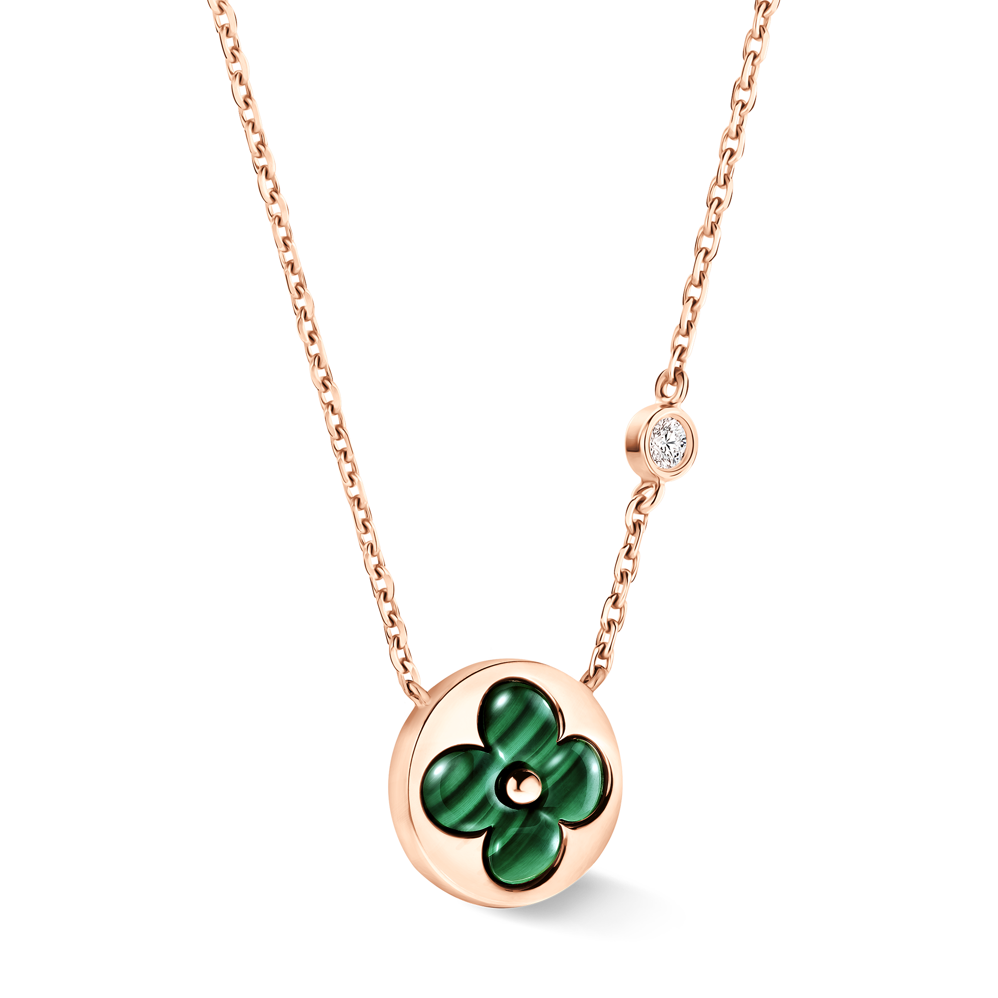 Color Blossom BB Sun Pendant, Pink gold, Malachite and diamond  in Jewellery