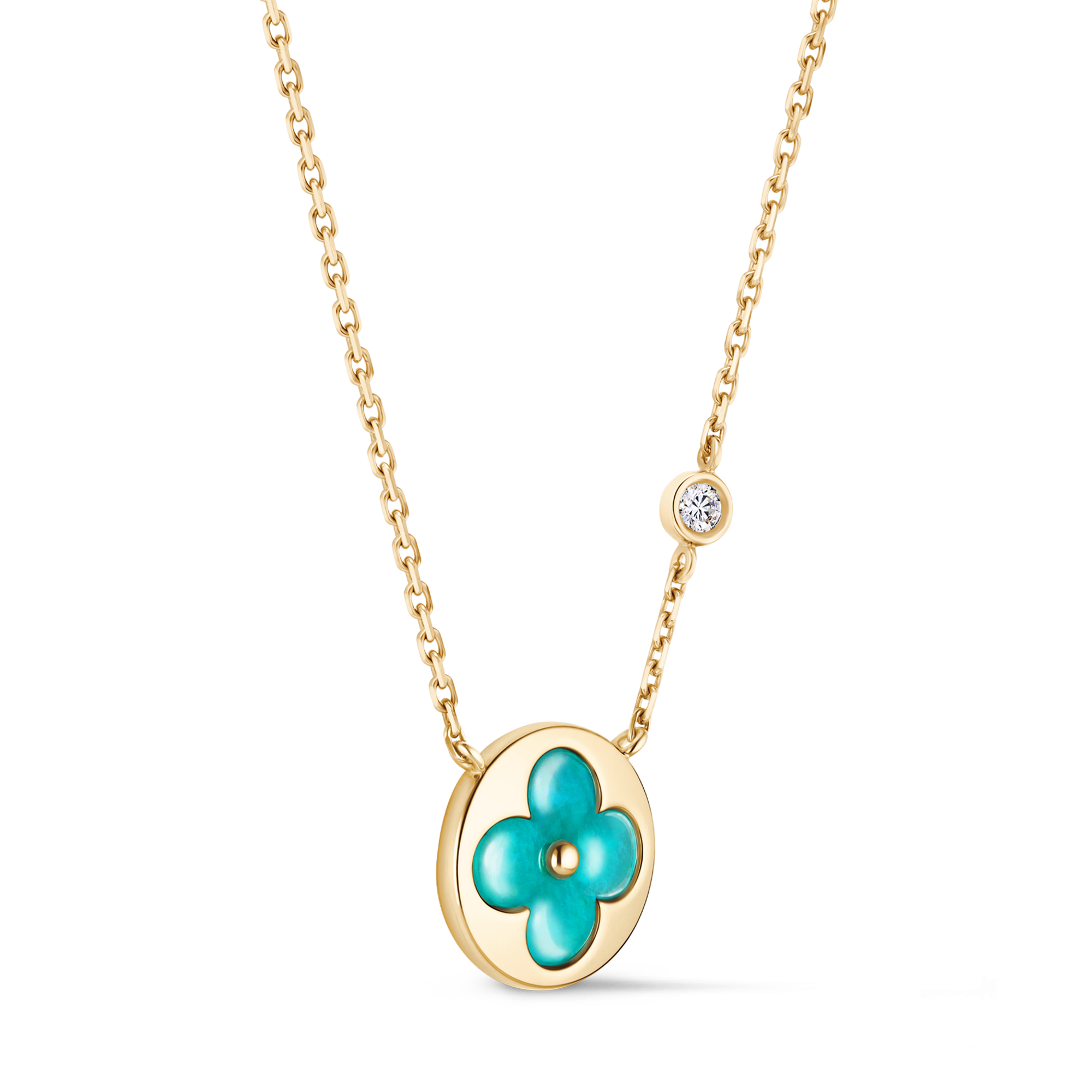 Color Blossom BB Sun Pendant, Yellow Gold, Amazonite and Diamond  in Jewellery