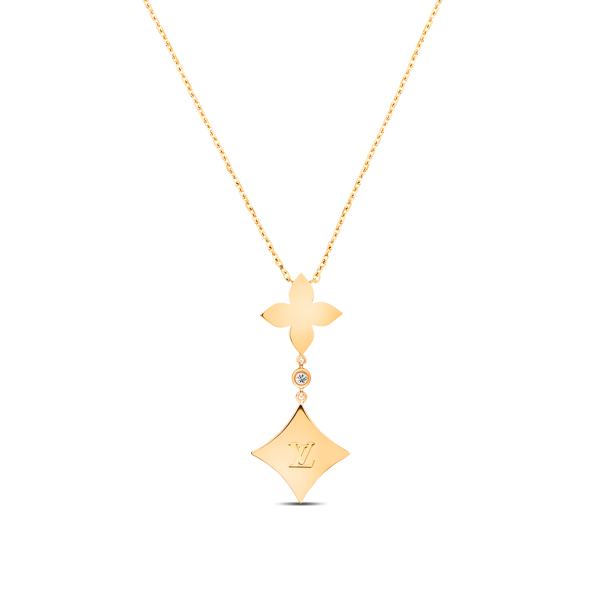 Color Blossom Double Star Pendant, Yellow Gold, Onyx And Diamond  in Jewellery