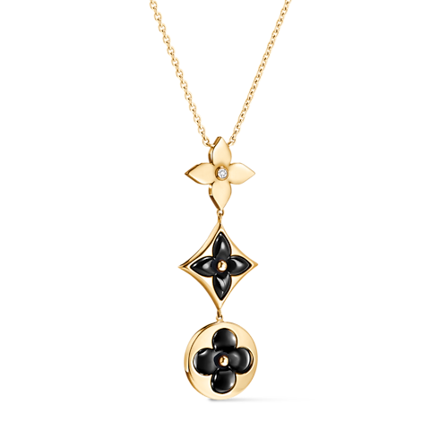 Color Blossom Lariat Necklace, Yellow Gold, Onyx And Diamond in Jewellery's Categories Necklaces and Pendants collections by Louis Vuitton (Product zoom)