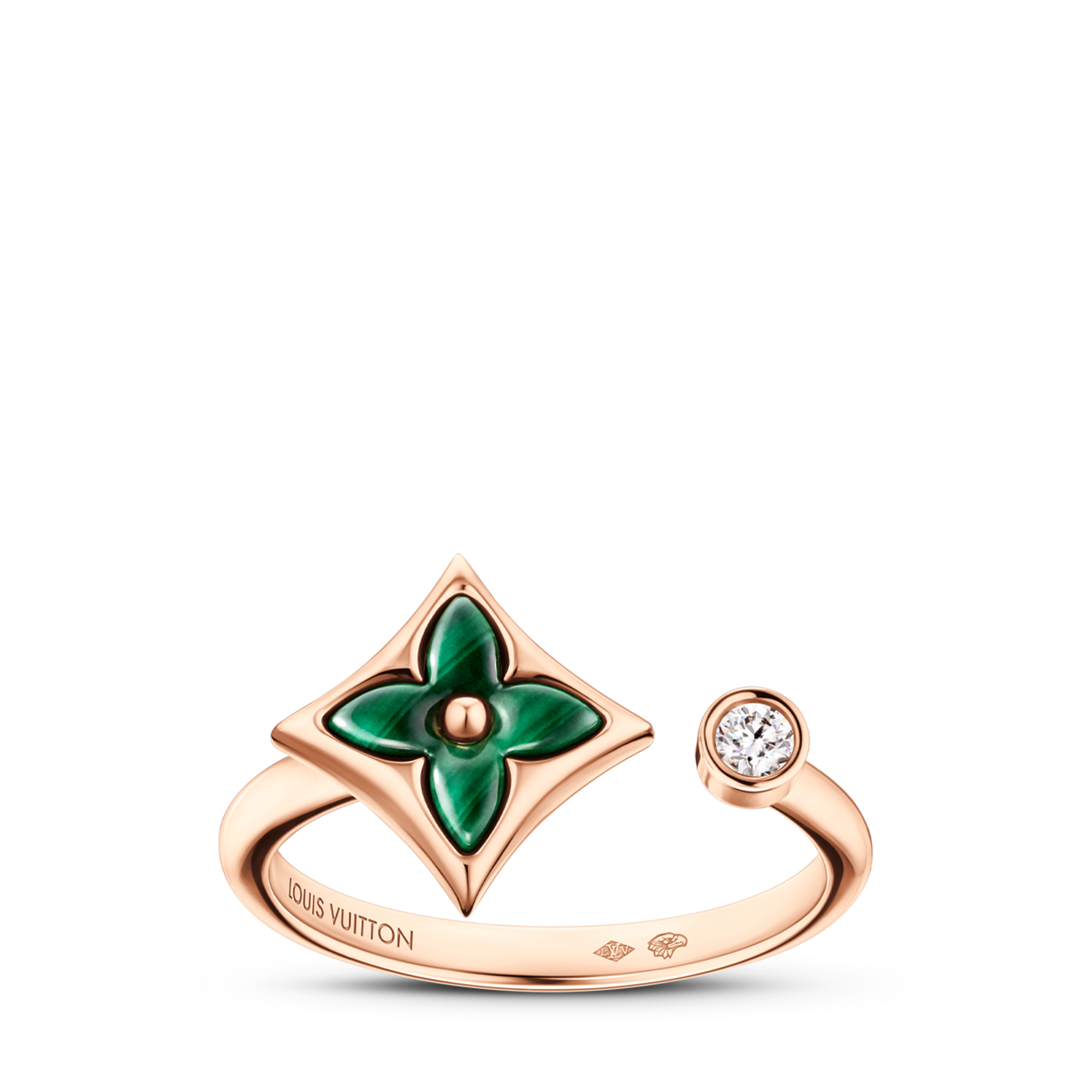  Categories All Fine Jewellery Color Blossom Mini Star Ring, Pink Gold, Malachite and Diamond | Louis Vuitton ® (Product zoom)
