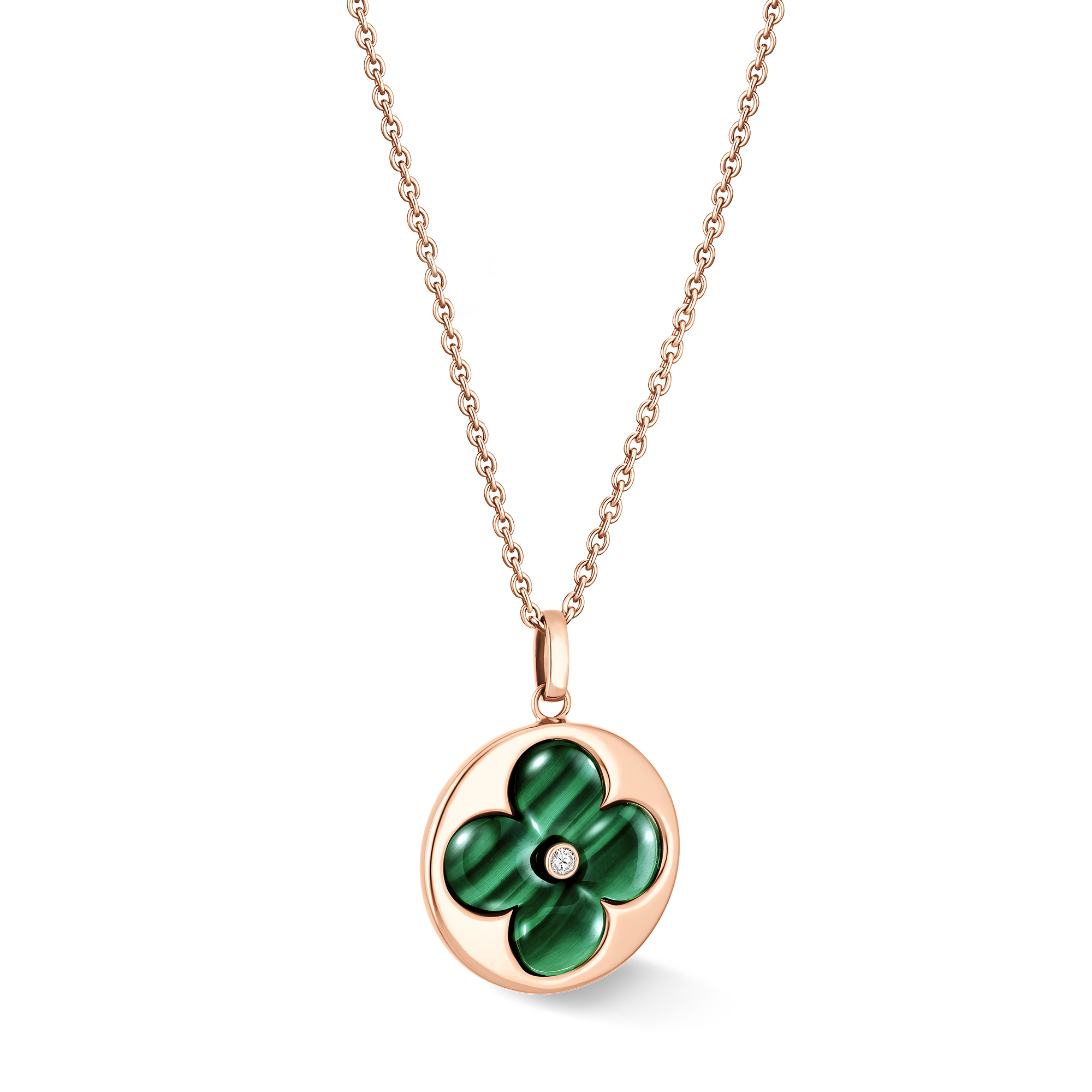 Color BLOSSOM XL MEDALLION, PINK GOLD,MALACHITE AND DIAMOND  in Jewellery