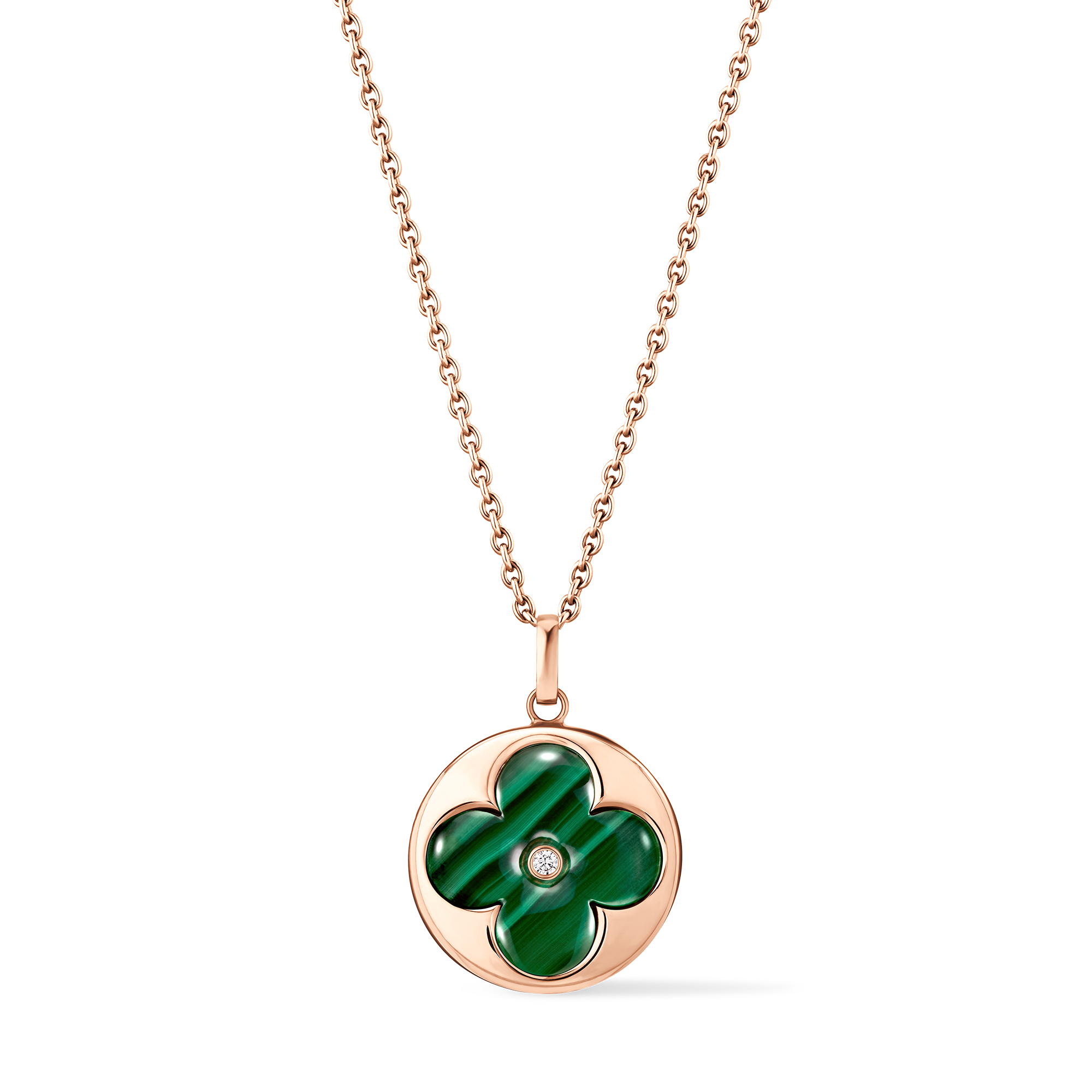 Color BLOSSOM XL MEDALLION, PINK GOLD,MALACHITE AND DIAMOND  in Jewellery