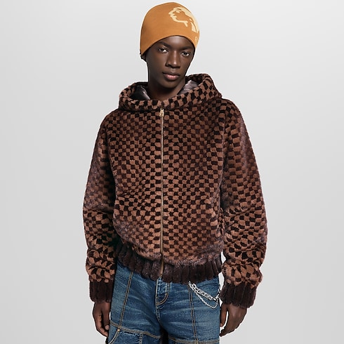 Damier Intarsia Zipped Mink Hoodie in Men's Ready-to-Wear All Ready-to-Wear collections by Louis Vuitton (Product zoom)