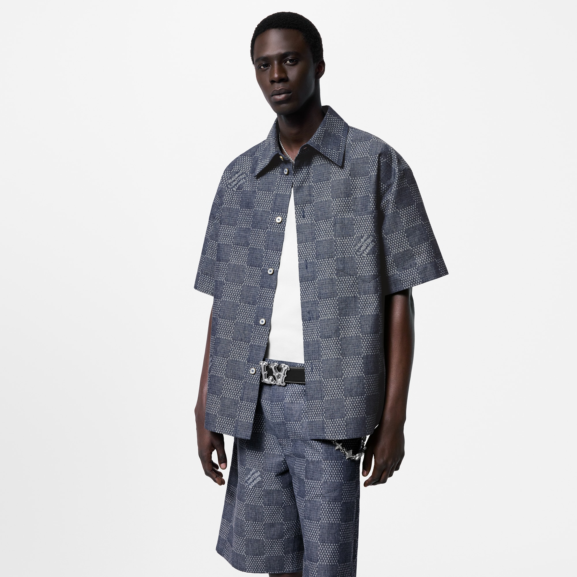 Damier Short-Sleeved Chambray Shirt  in Men