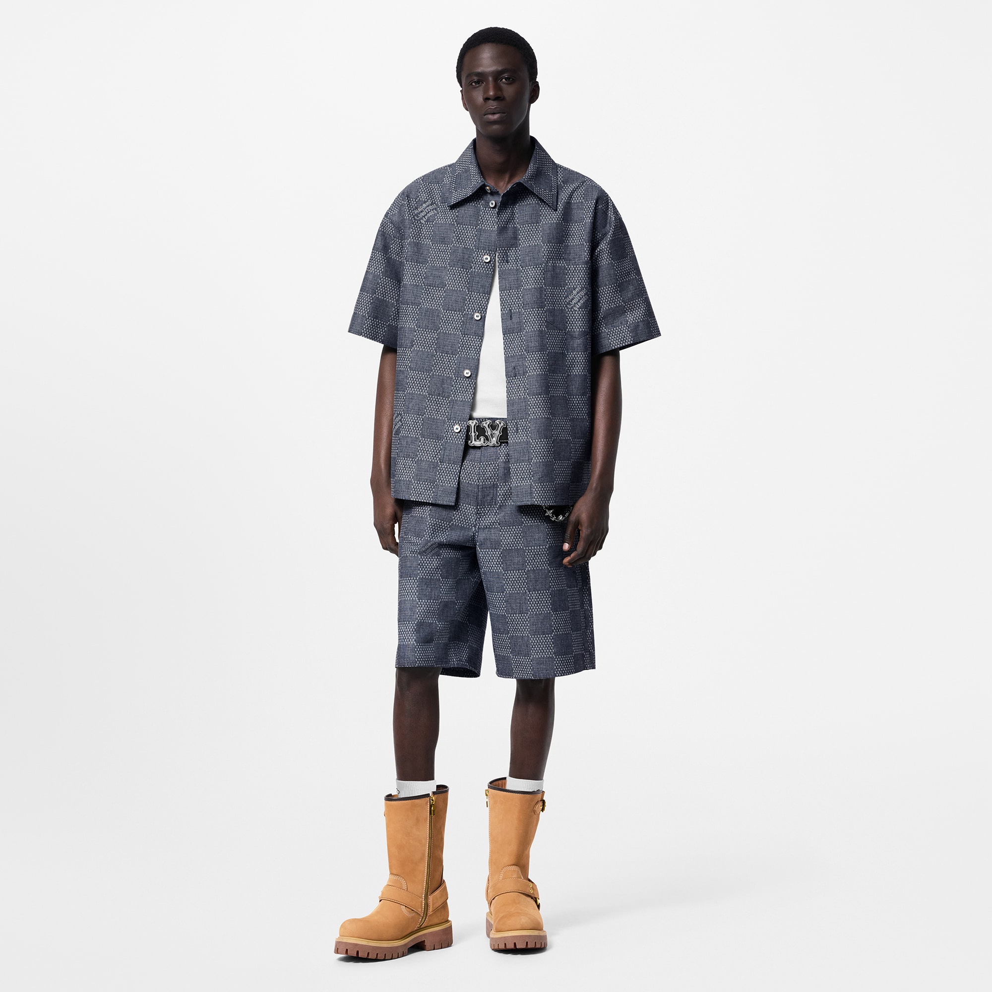 Damier Short-Sleeved Chambray Shirt  in Men