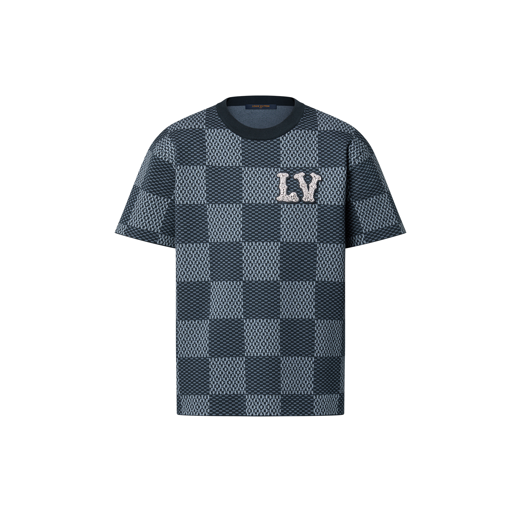 Damier Short-Sleeved Crewneck With LV Crystal Patch  in Women