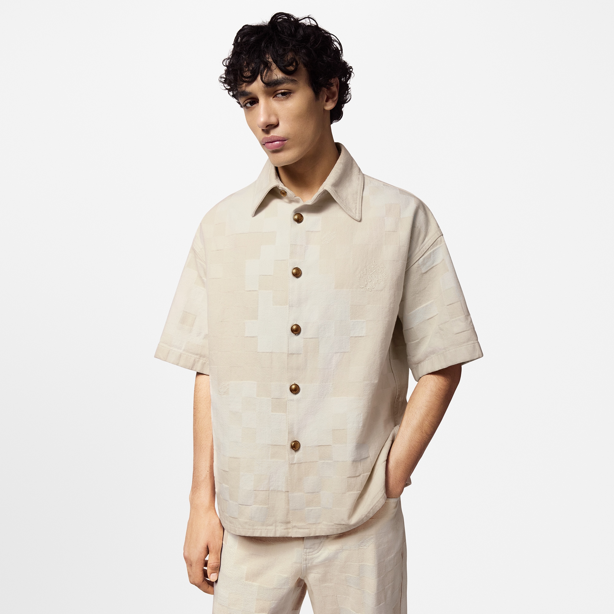 Damier Short-Sleeved Denim Shirt  in Men
