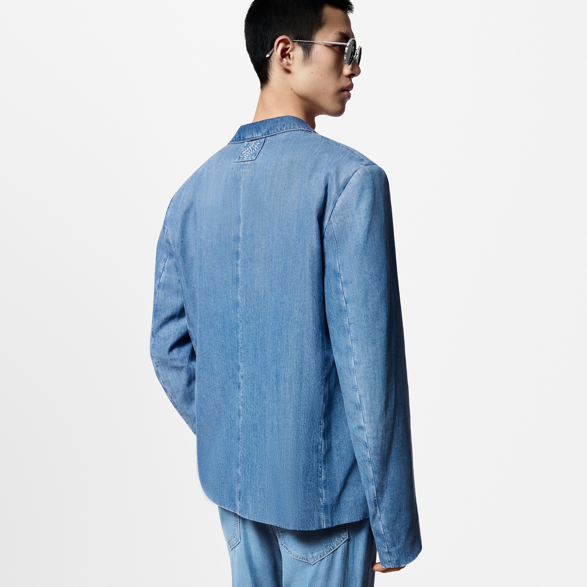 Double-Breasted  Tailored Chambray Jacket   in Men