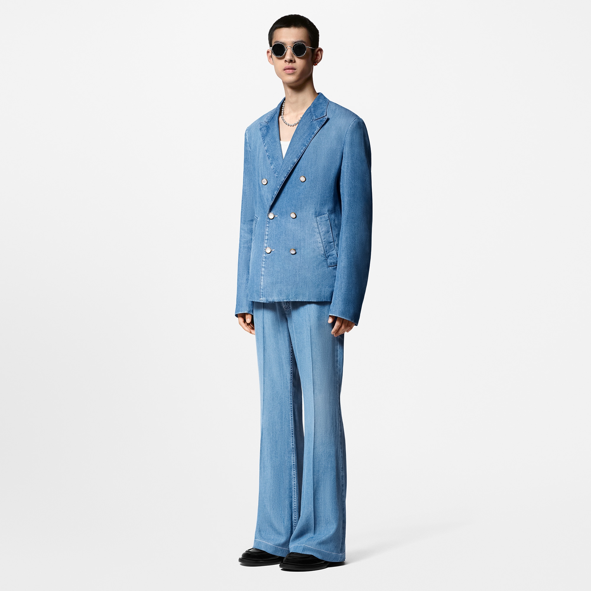 Double-Breasted  Tailored Chambray Jacket   in Men