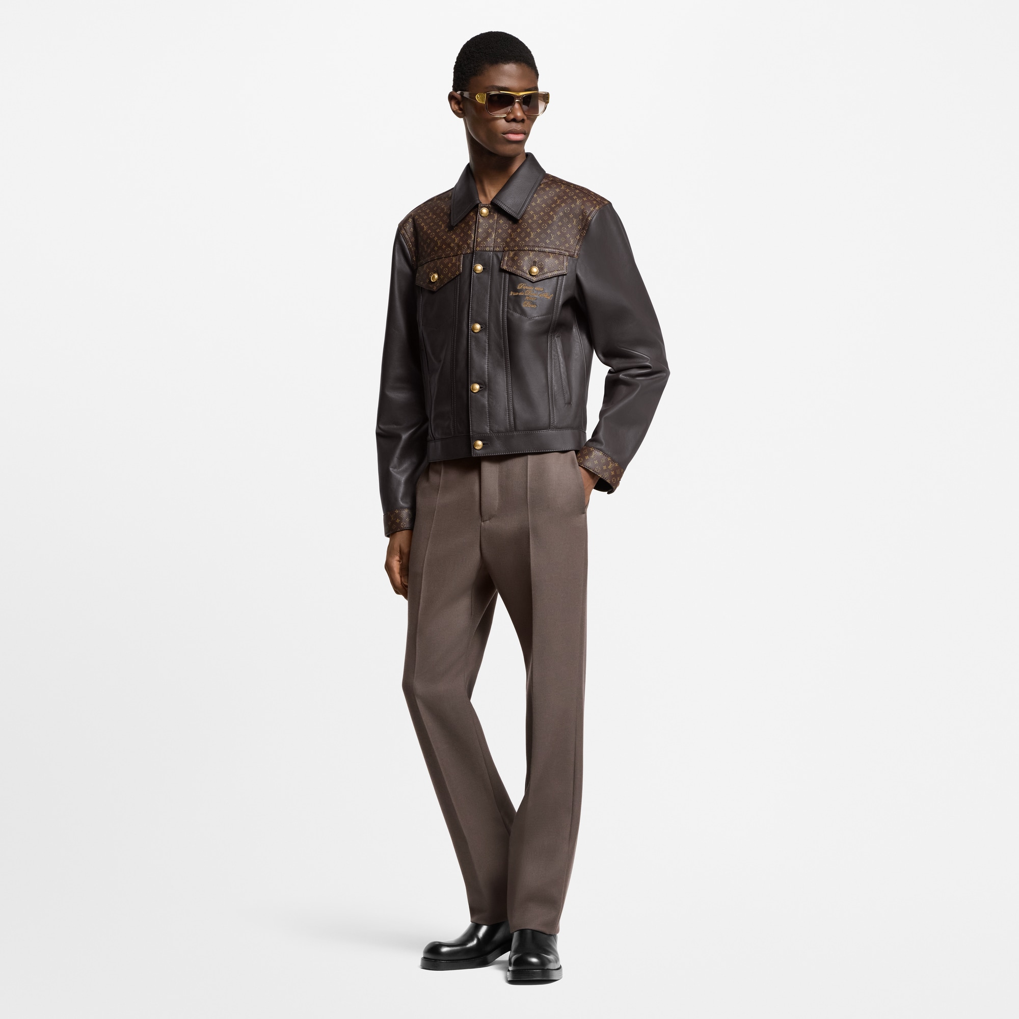Embellished Leather Trucker Jacket  in Men