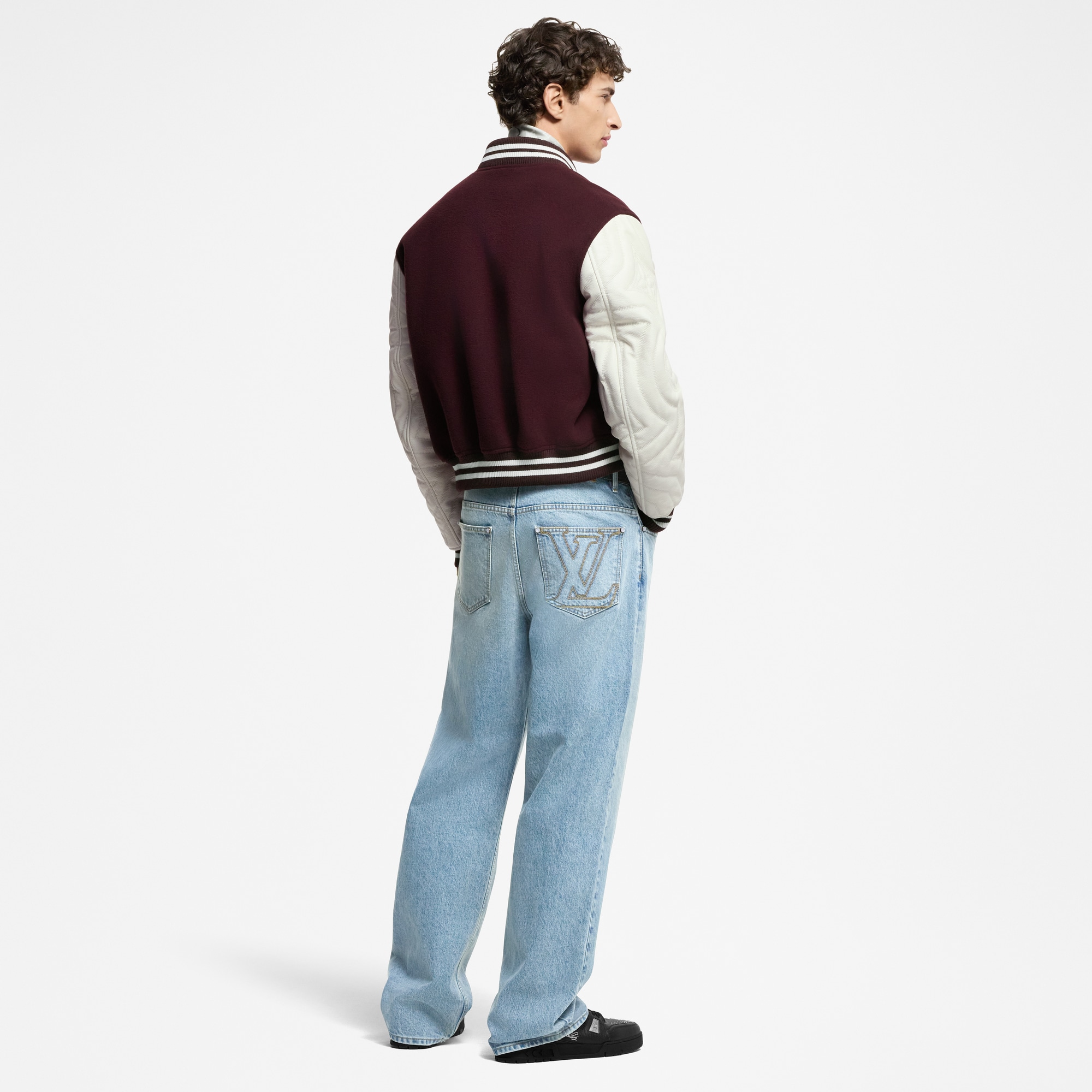 Embroidered Calfskin Varsity Jacket  in Men
