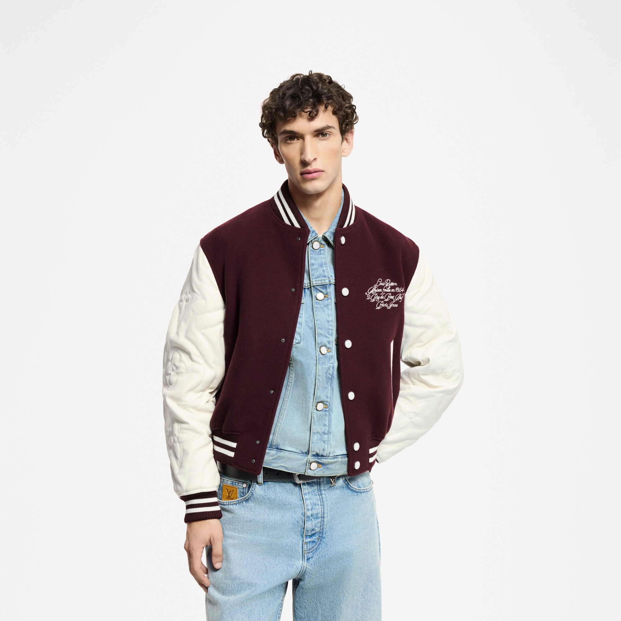 Embroidered Calfskin Varsity Jacket  in Men
