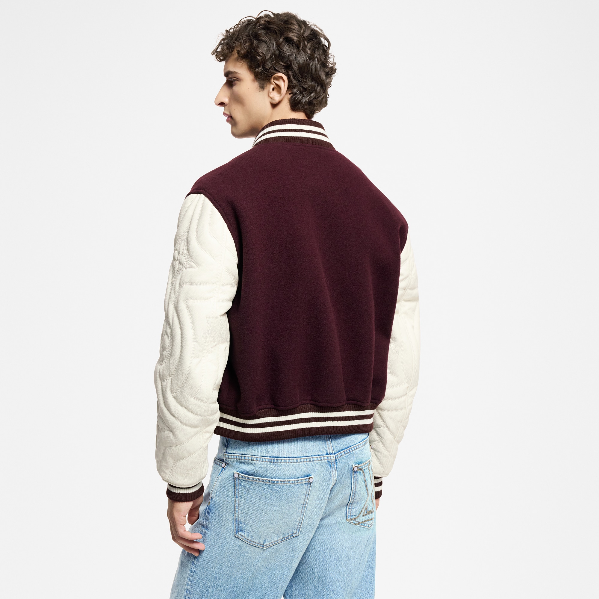 Embroidered Calfskin Varsity Jacket  in Men