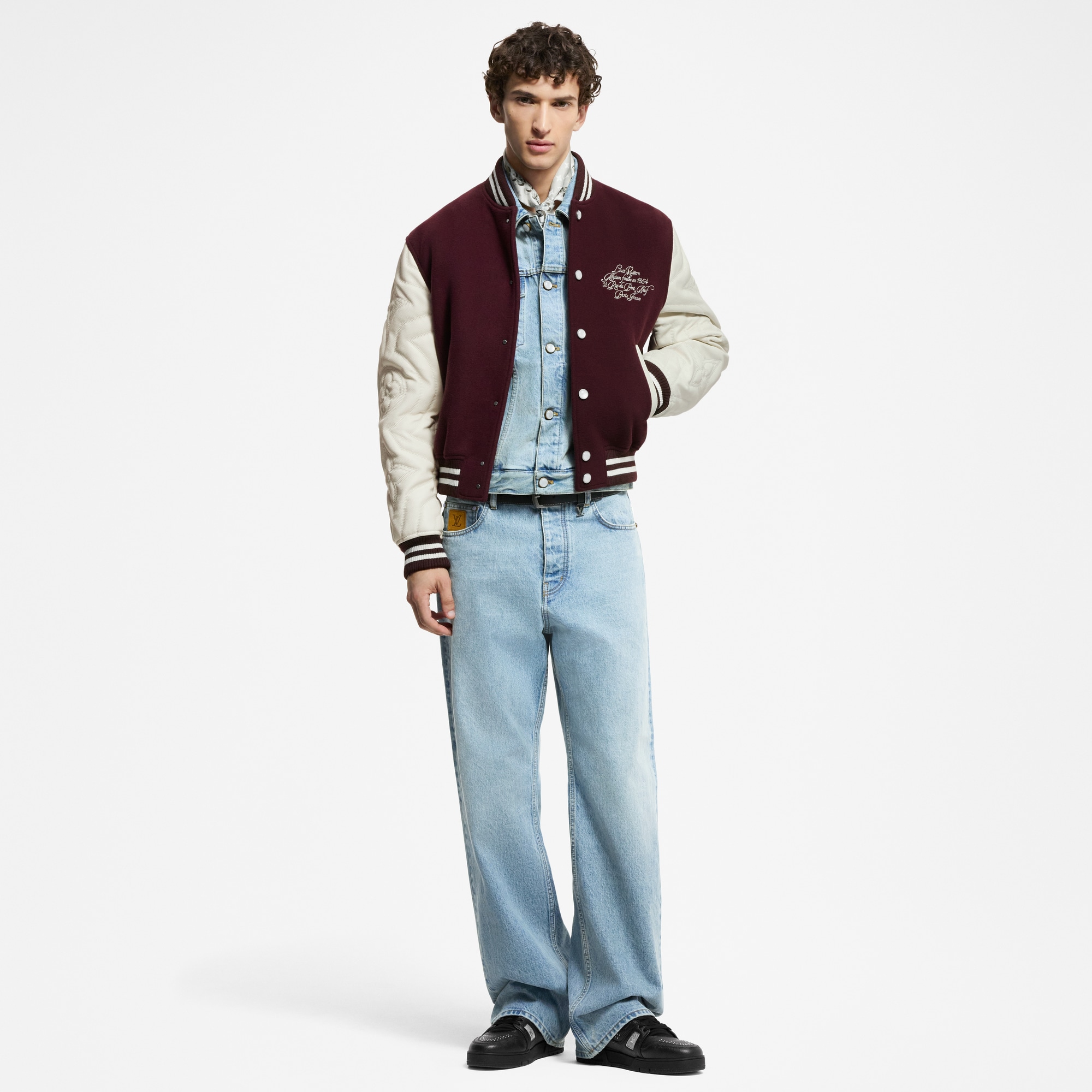 Embroidered Calfskin Varsity Jacket  in Men