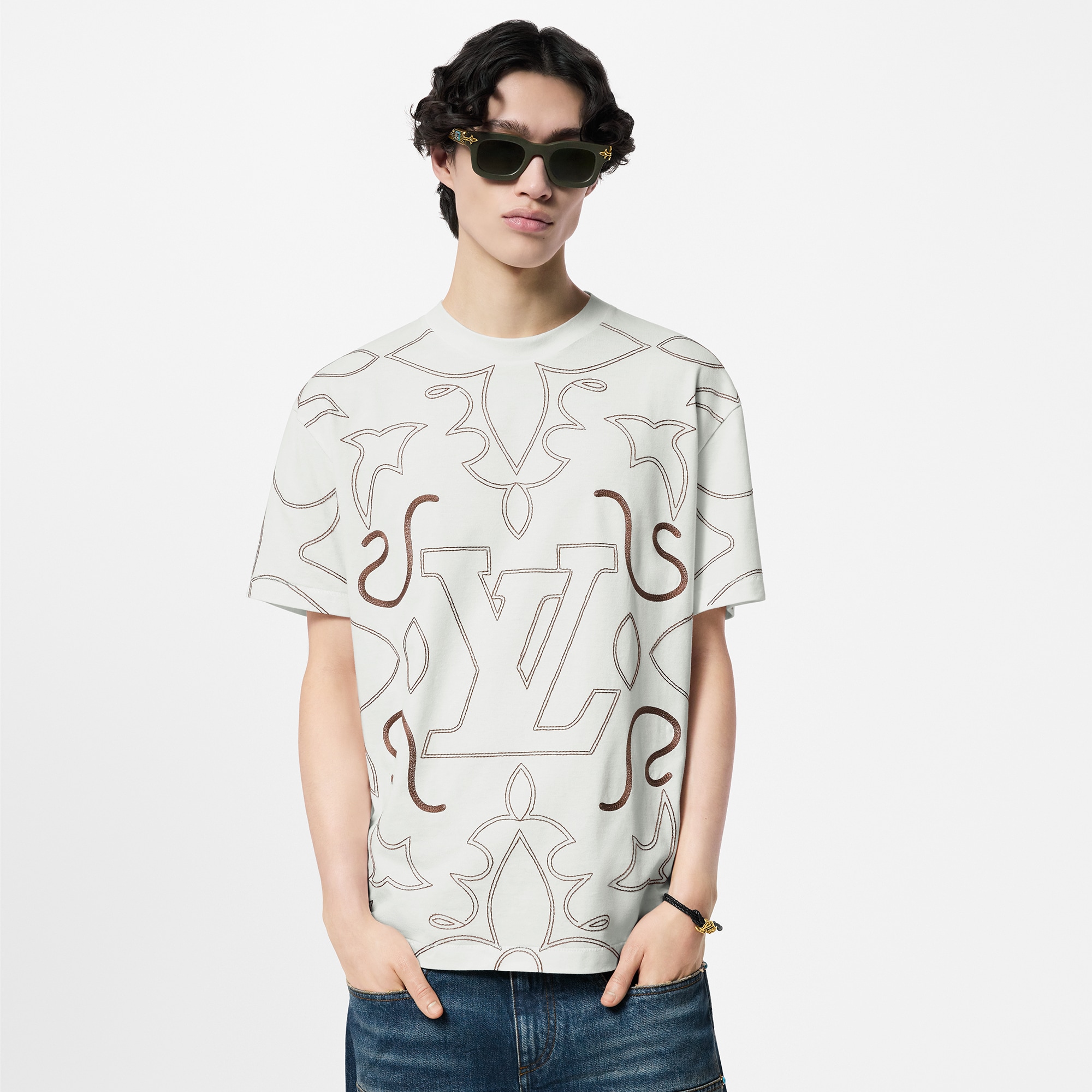 Embroidered Cotton T-Shirt  in Men