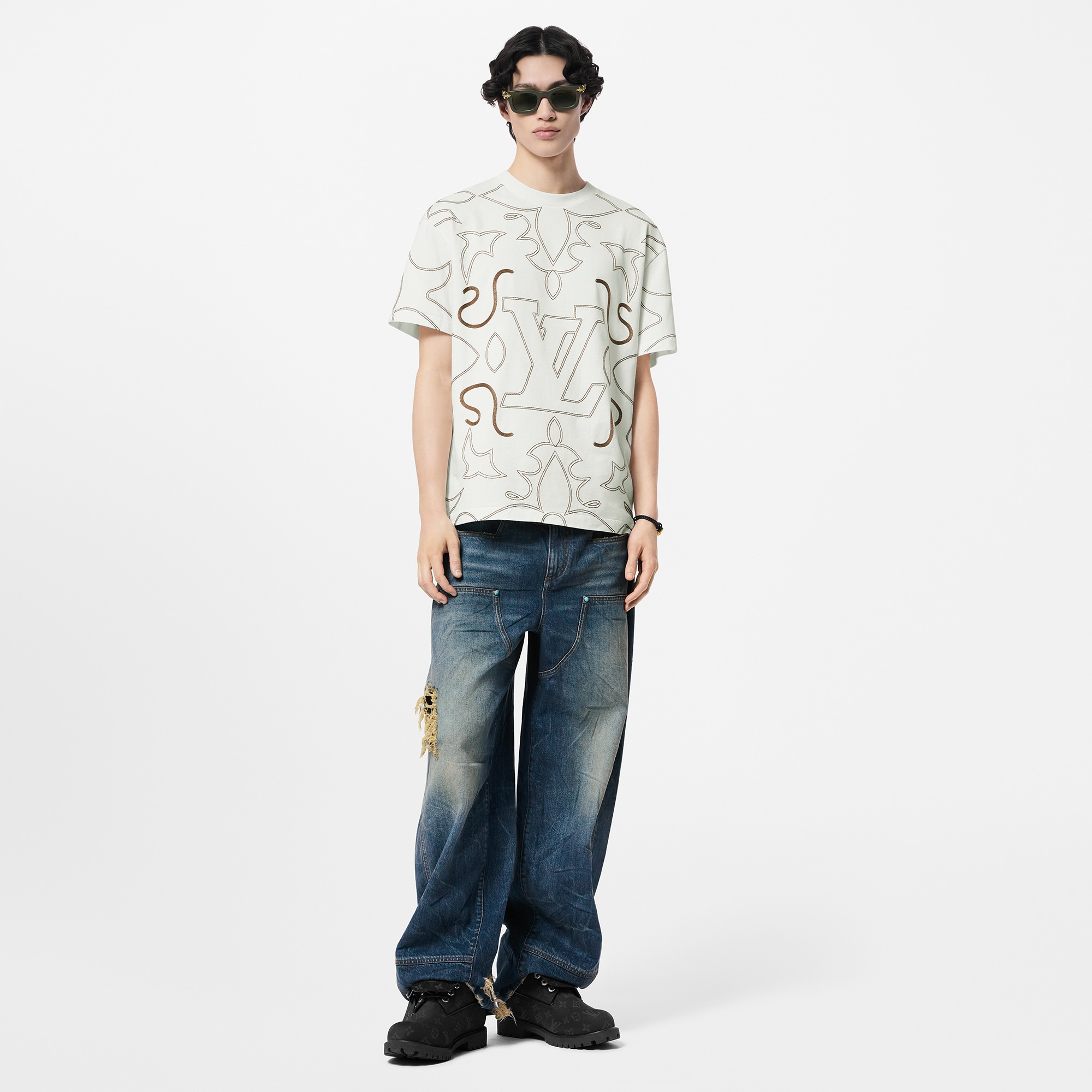 Embroidered Cotton T-Shirt  in Men