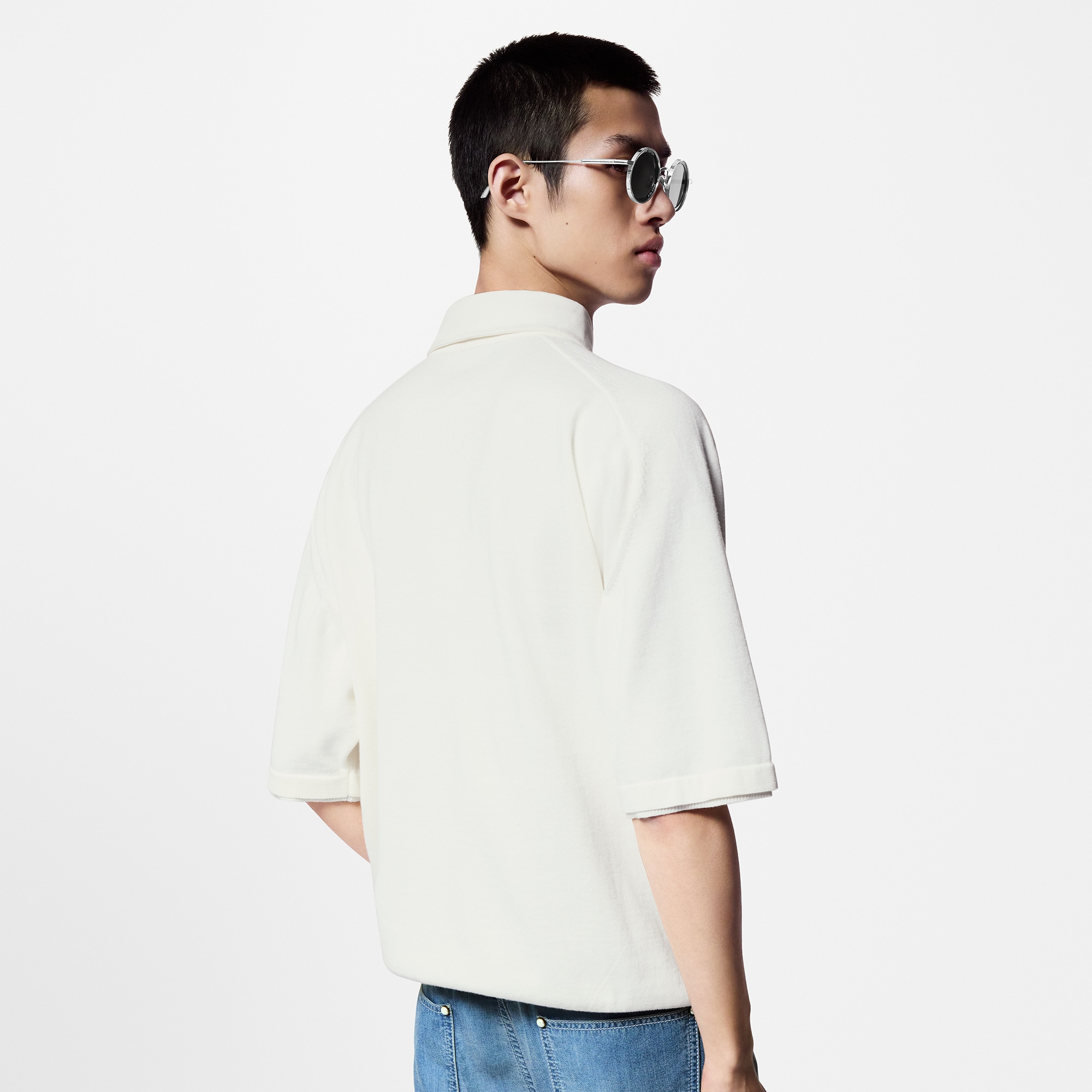 Embroidered Short-Sleeved Cotton Blend Polo Shirt  in Men