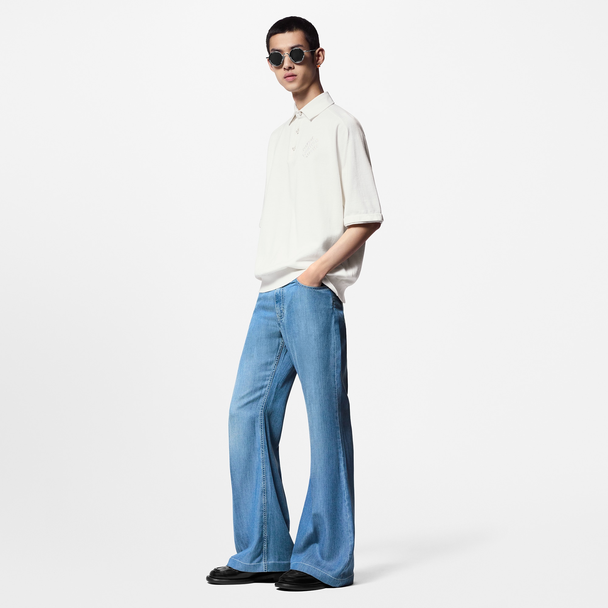 Embroidered Short-Sleeved Cotton Blend Polo Shirt  in Men