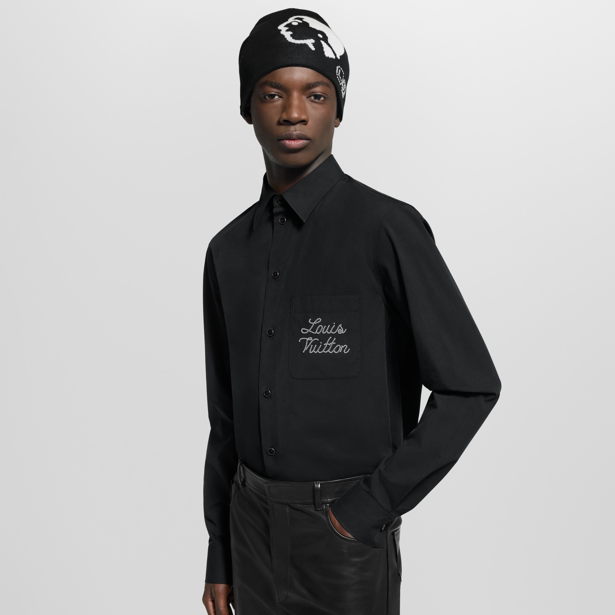 Embroidered Signature Long-Sleeved Shirt  in Men