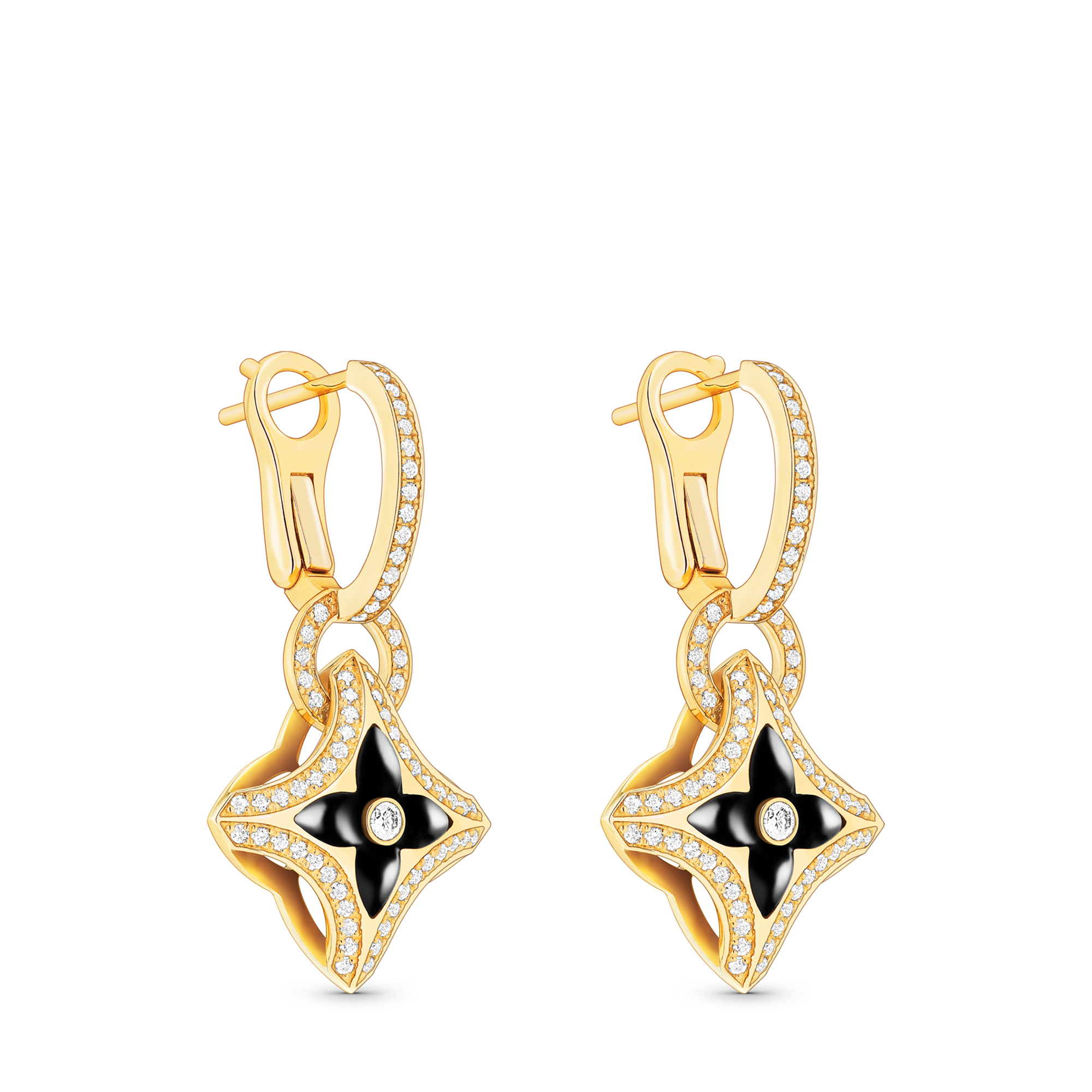 Ever Blossom Earrings, Yellow Gold, Onyx & Diamonds  in Jewellery