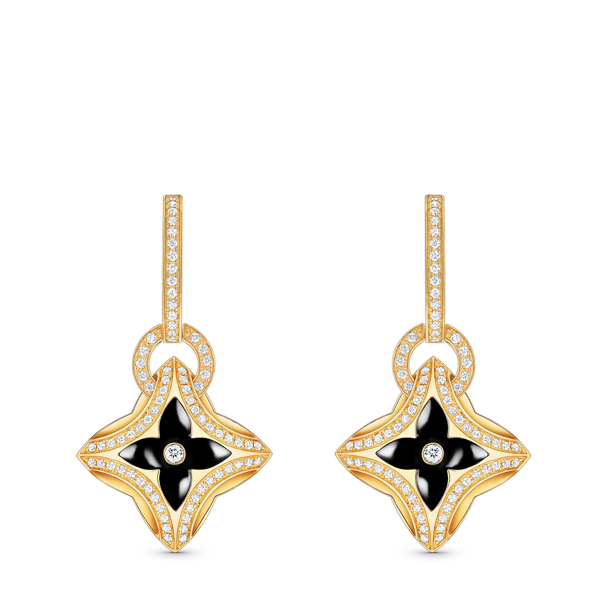 Ever Blossom Earrings, Yellow Gold, Onyx & Diamonds  in Jewellery