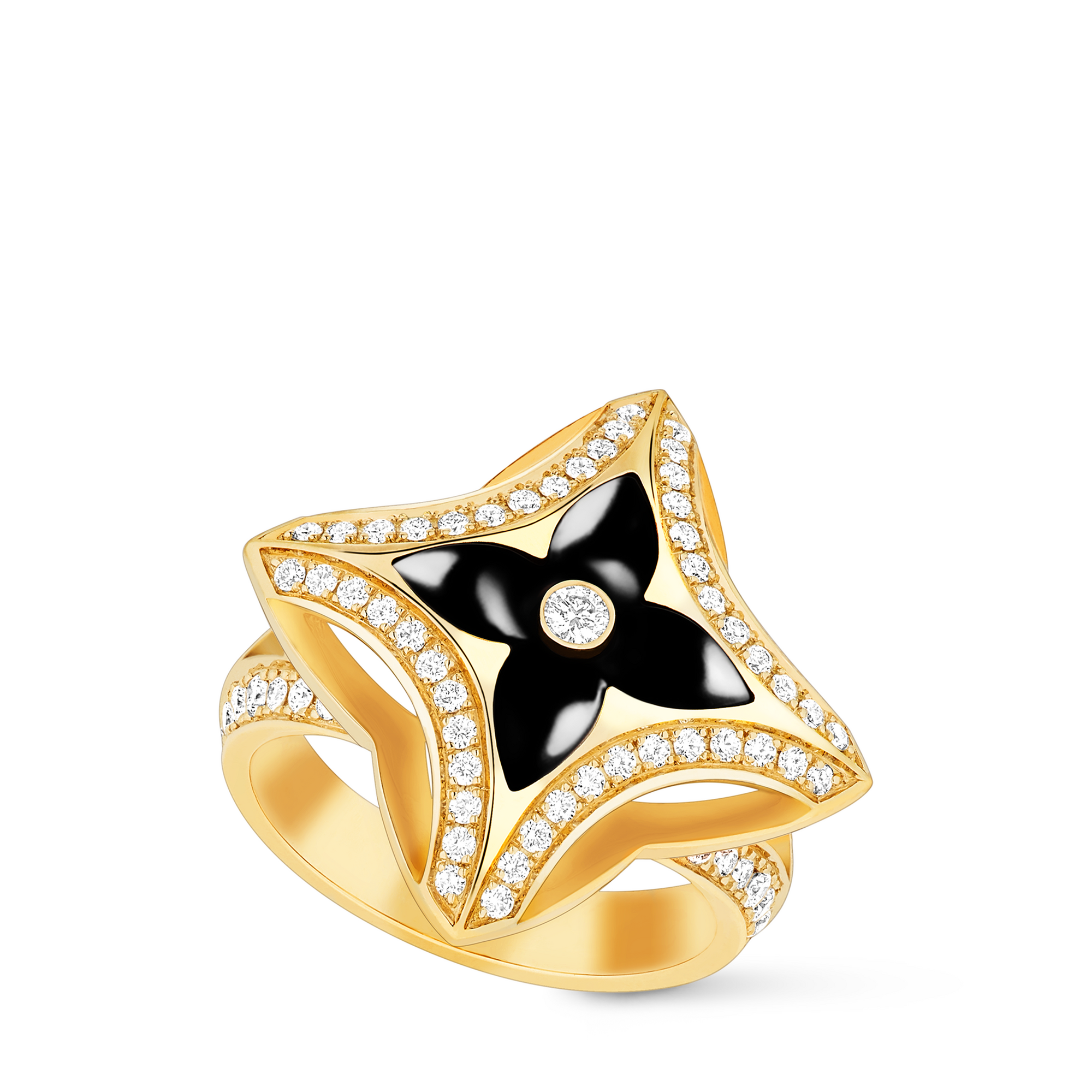 Ever Blossom Ring, Yellow Gold, Onyx & Diamonds  in Jewellery