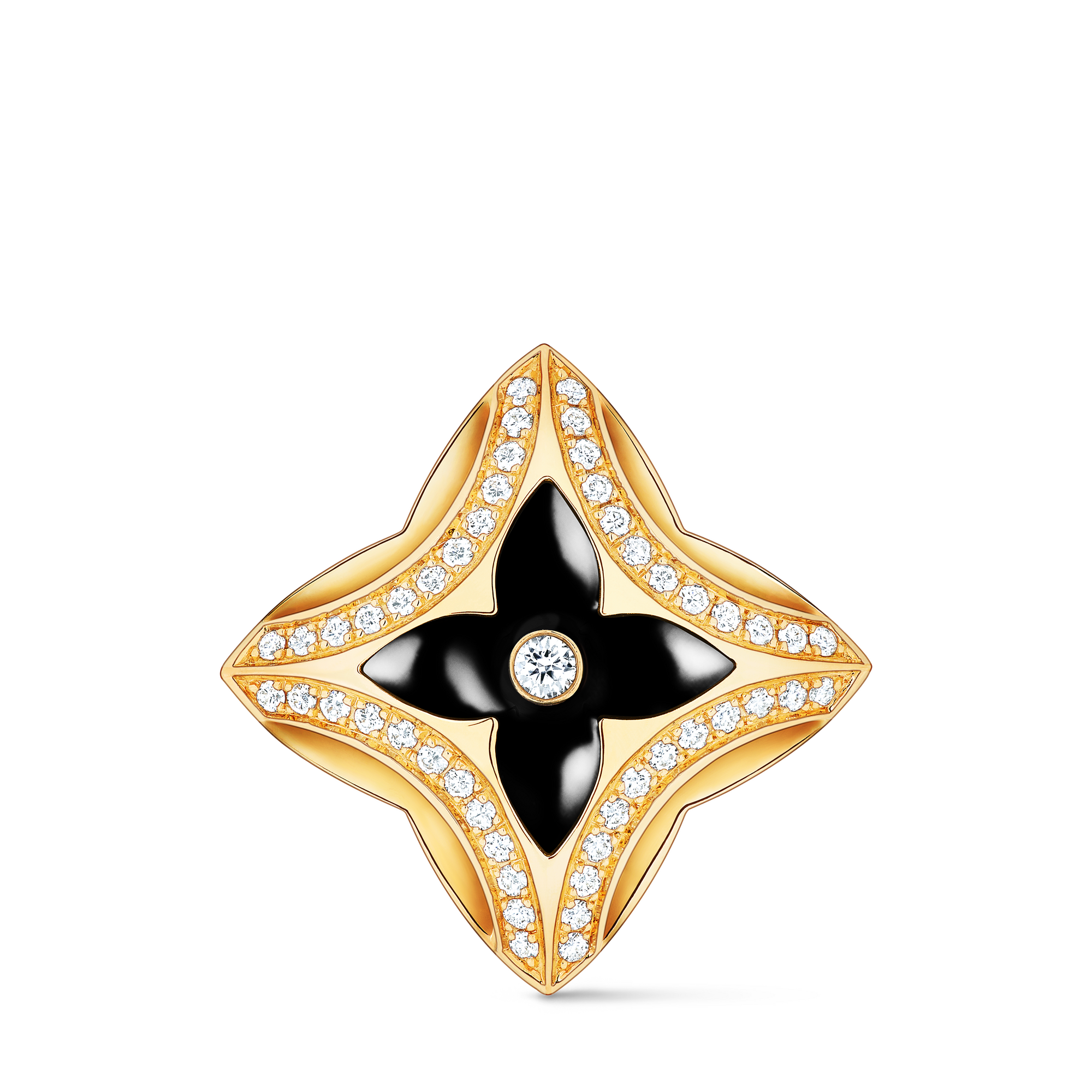 Ever Blossom Ring, Yellow Gold, Onyx & Diamonds  in Jewellery