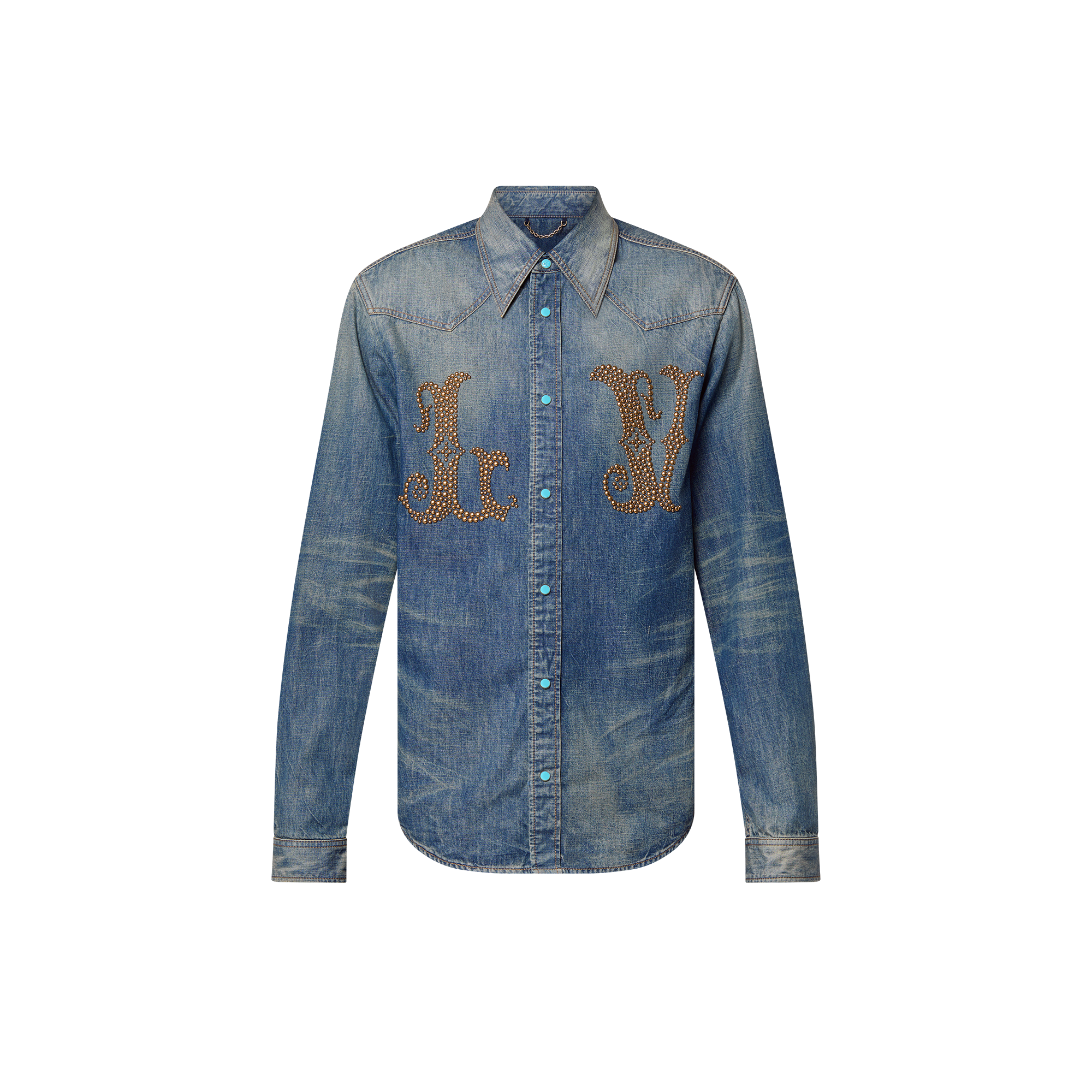 Fitted Long-Sleeved Denim Shirt  in Men