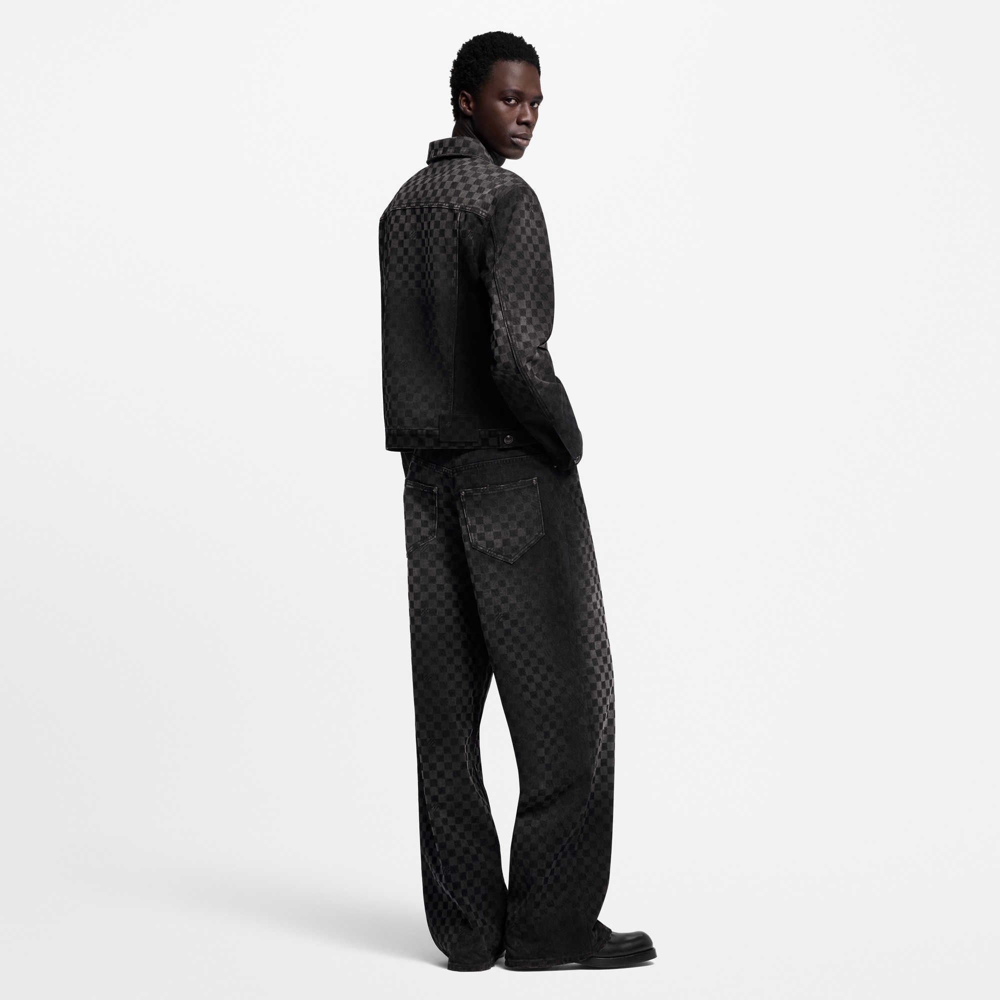 Flocked Damier Denim Wide-Leg Pants  in Men