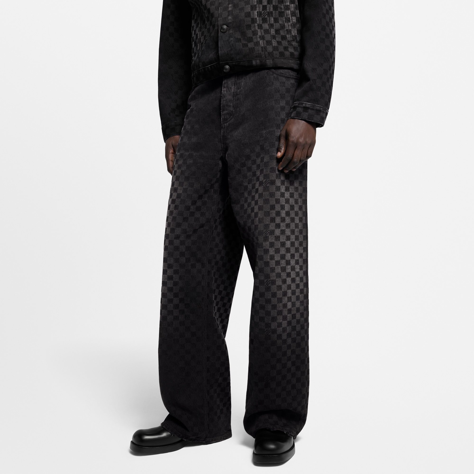 Flocked Damier Denim Wide-Leg Pants  in Men