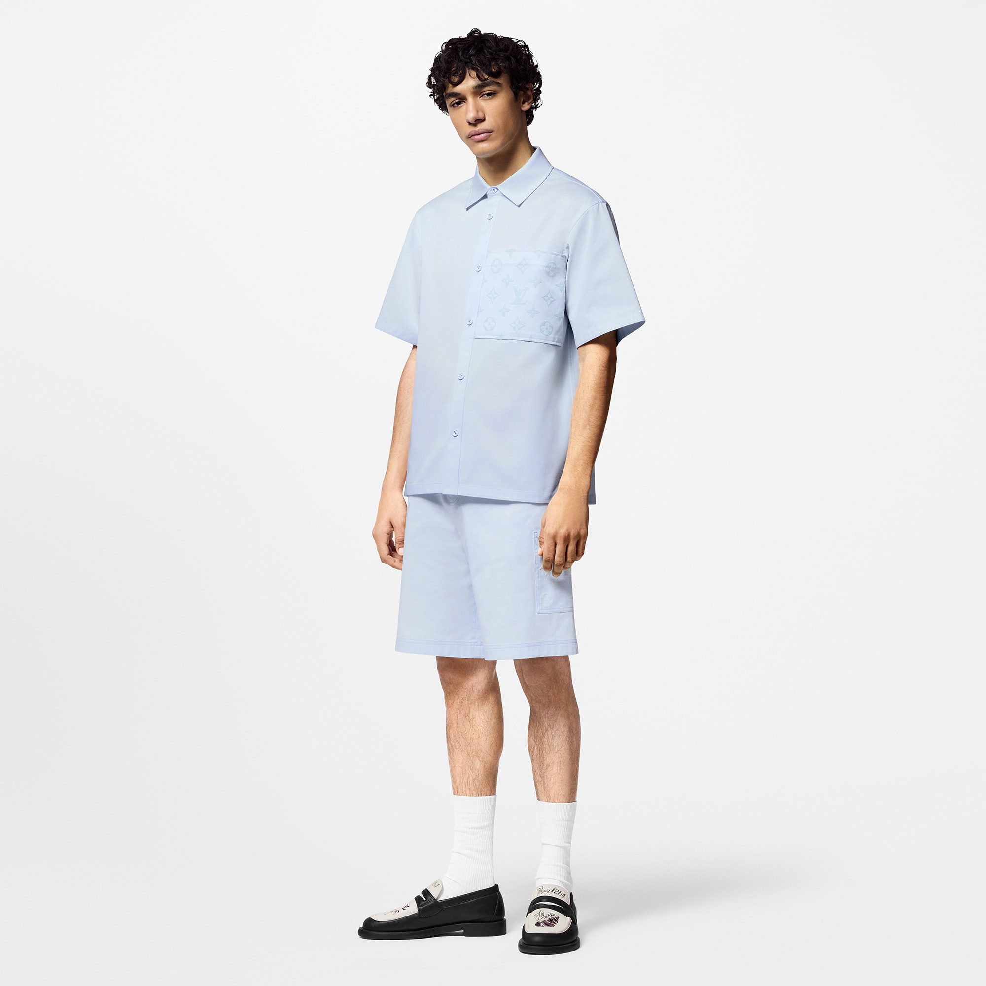 Flocked Short-Sleeved Cotton Shirt  in Men