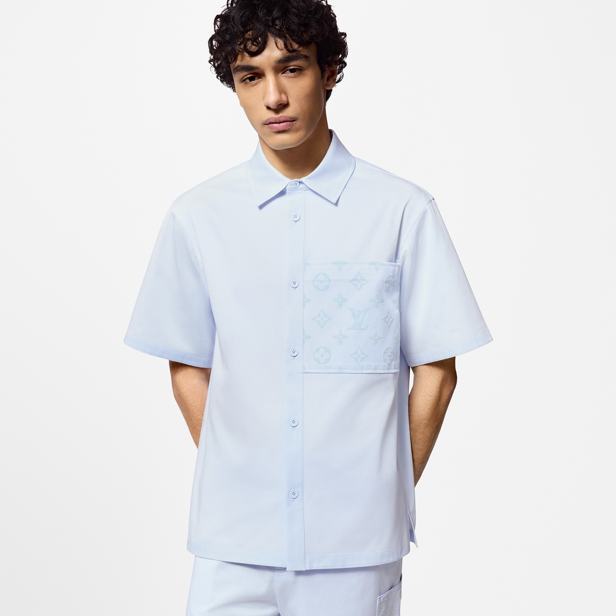 Flocked Short-Sleeved Cotton Shirt  in Men