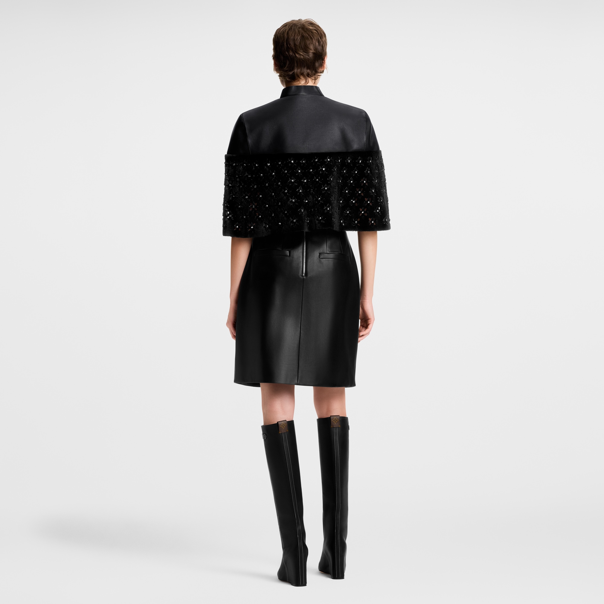 Fur Mix Leather Cropped Cape  in Women
