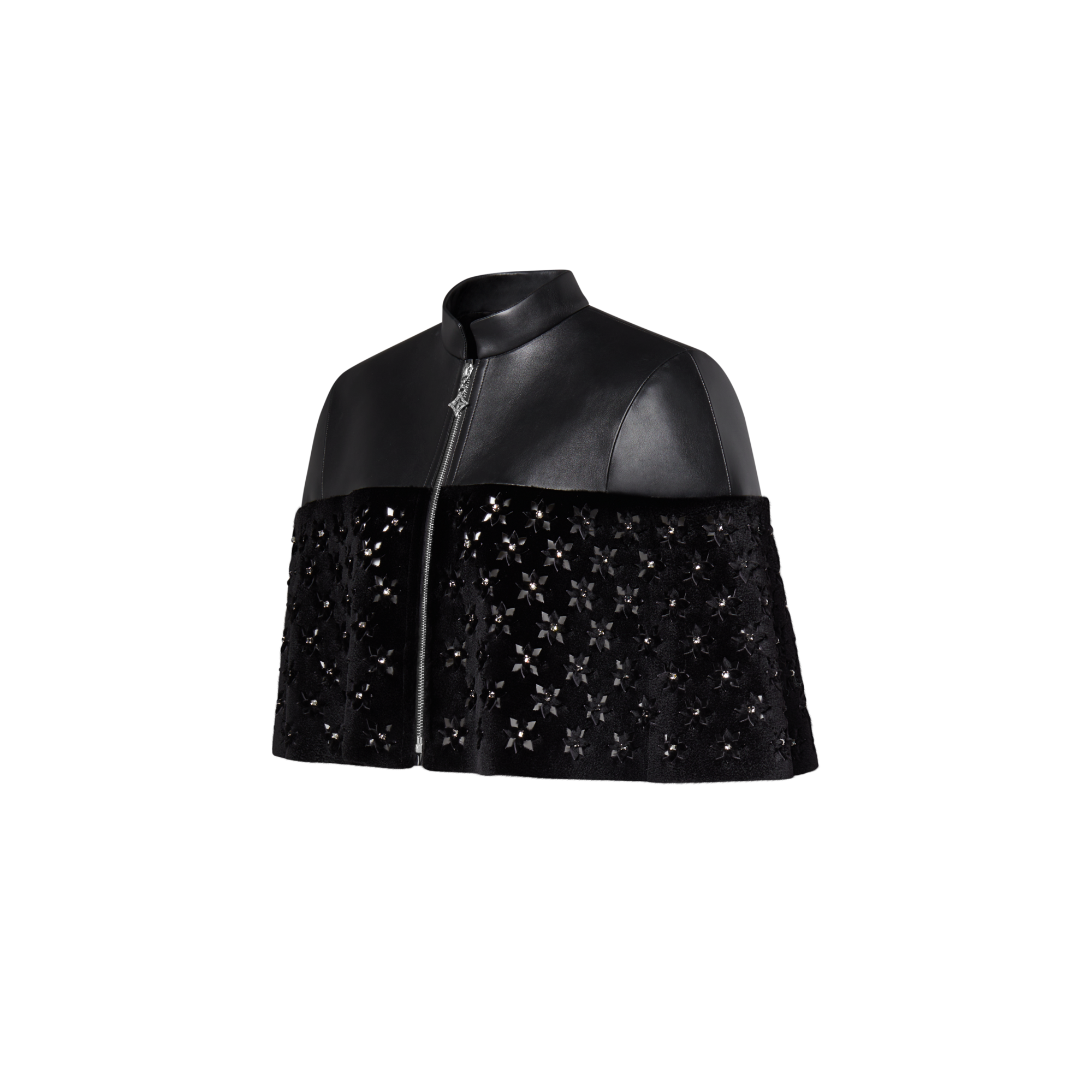 Fur Mix Leather Cropped Cape  in Women