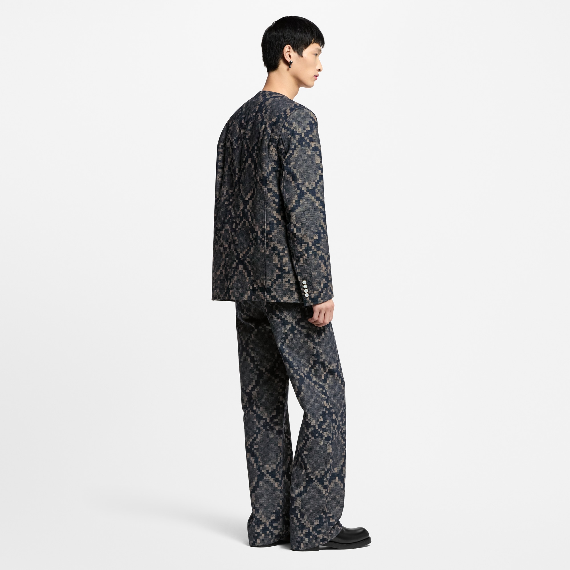 Graphic Collarless Denim Jacket  in Men