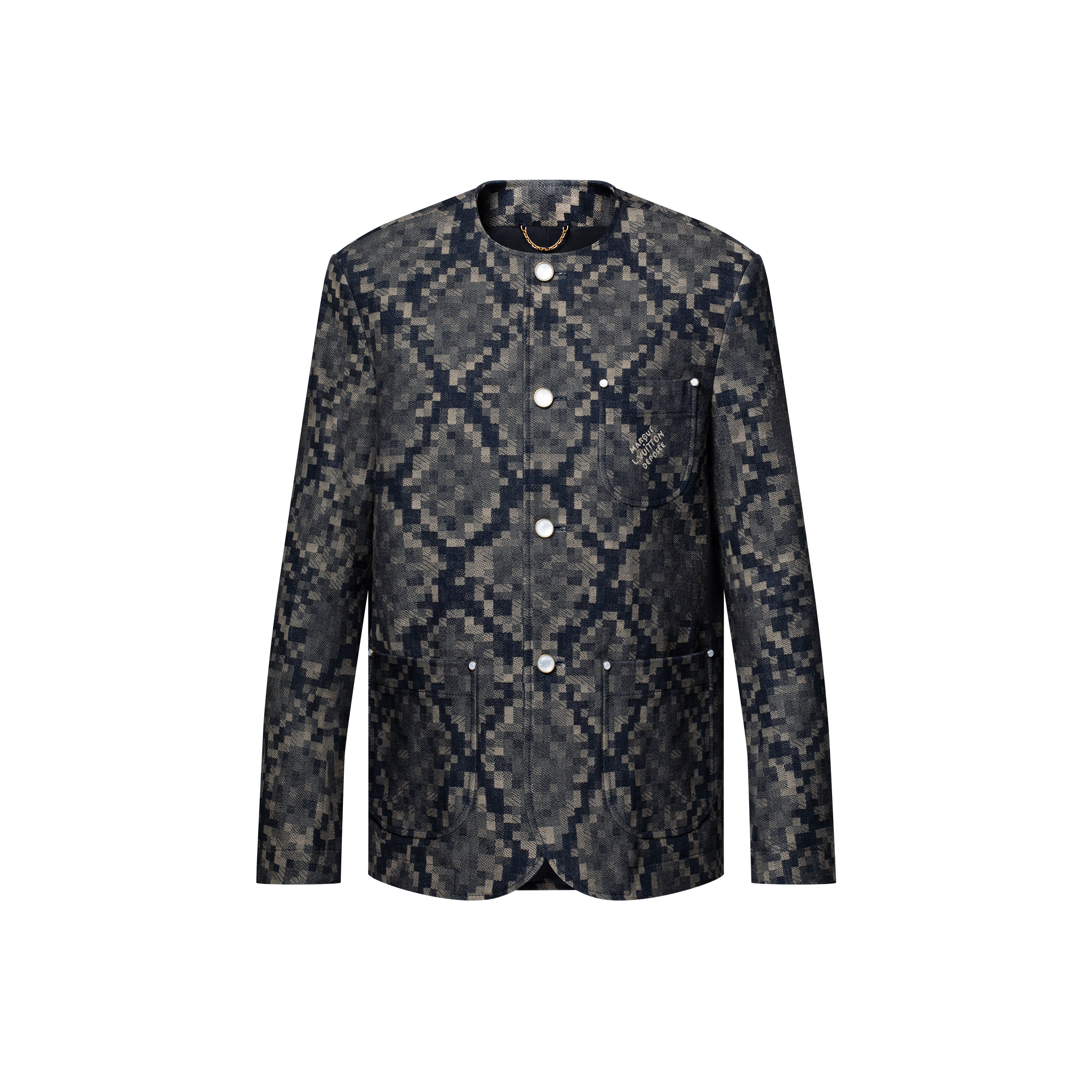Graphic Collarless Denim Jacket  in Men