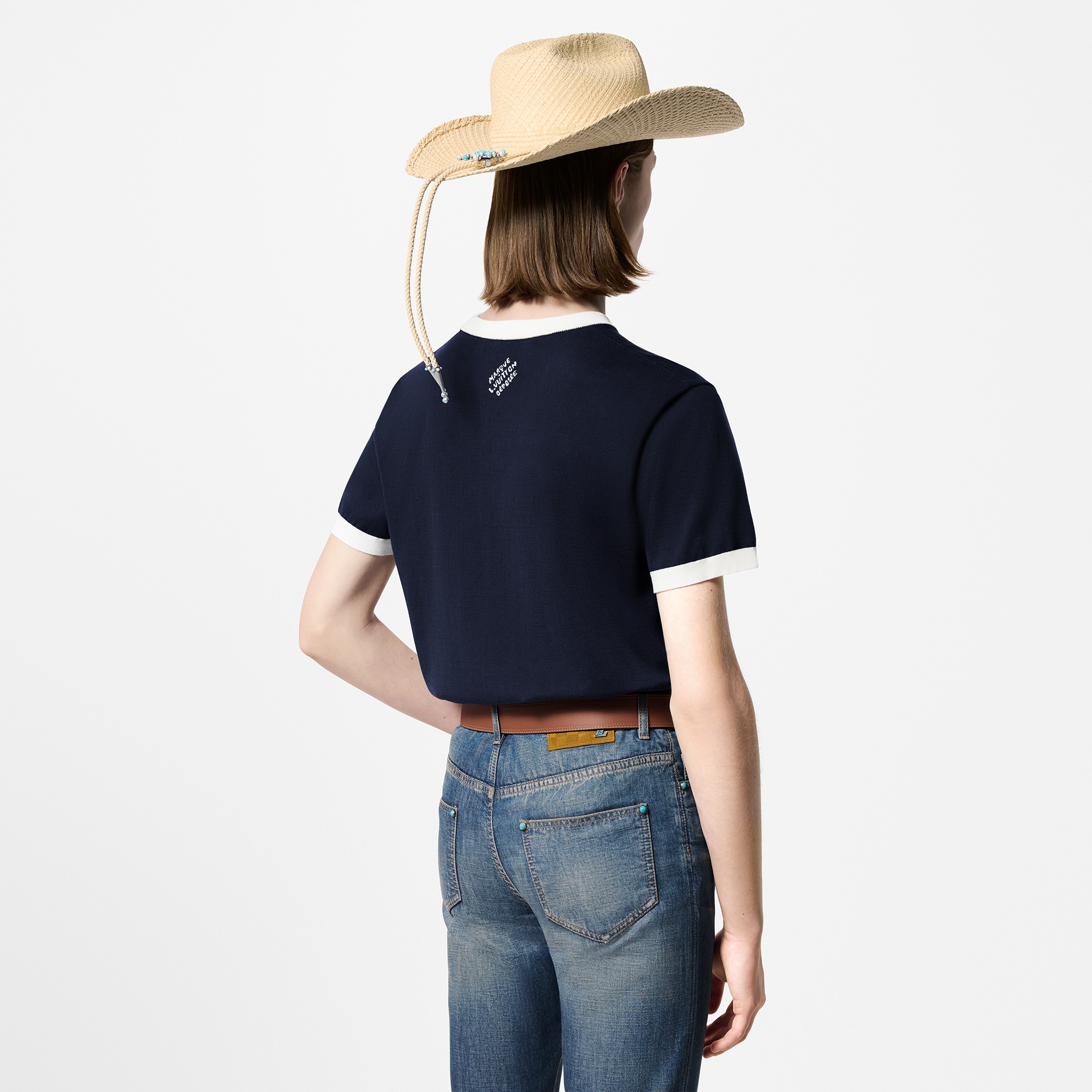 Graphic Intarsia Short-Sleeved Cotton Crewneck  in Men