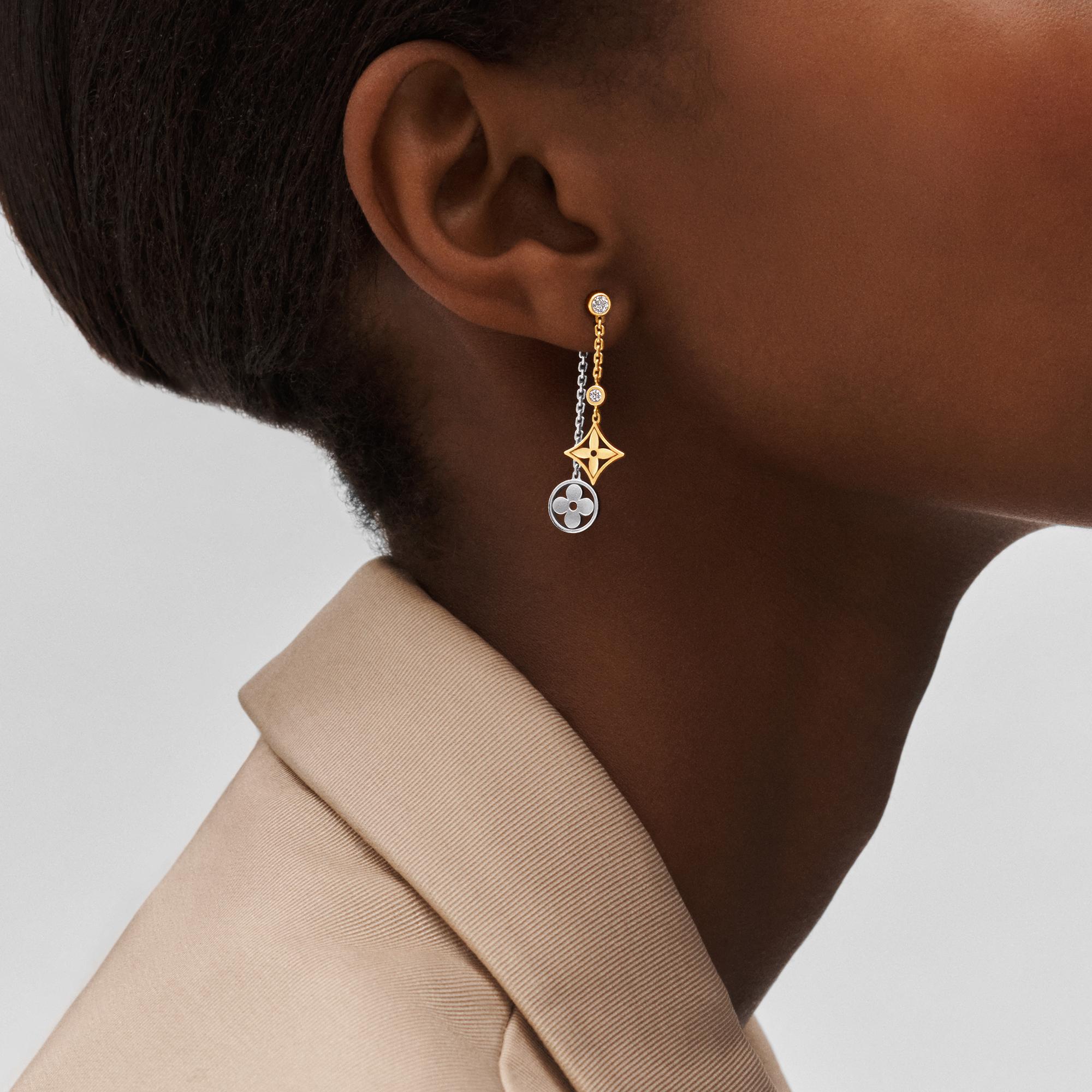 Idylle Blossom Long Earrings, 3 Golds And Diamonds  in Jewellery