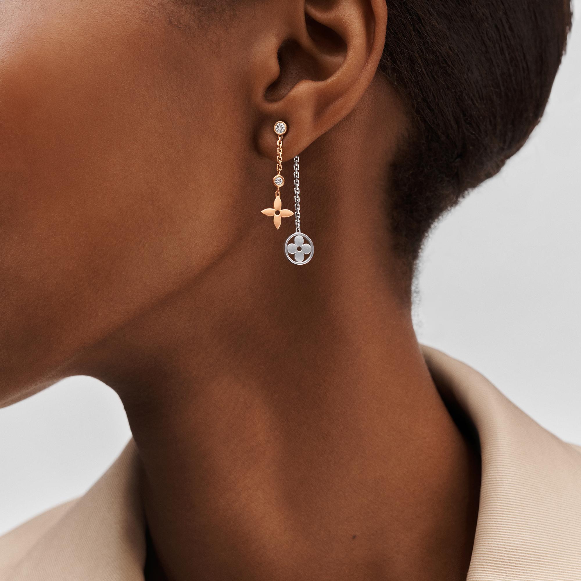 Idylle Blossom Long Earrings, 3 Golds And Diamonds  in Jewellery
