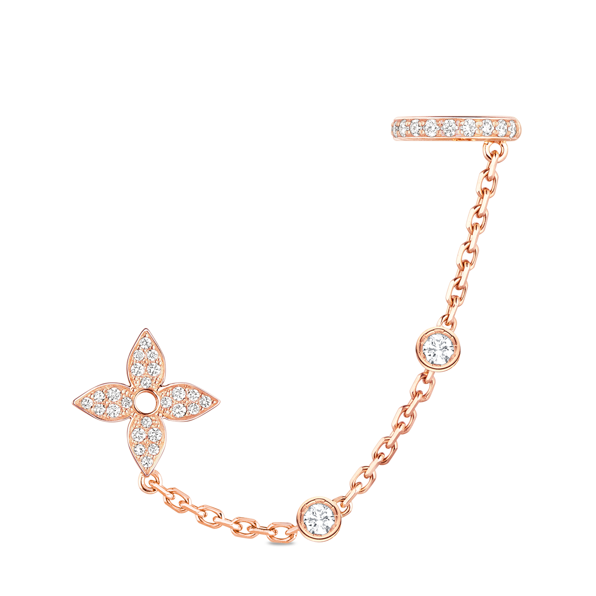Idylle Blossom Mono Chain Earrings, Pink Gold And Diamonds - Per Unit  in Jewellery